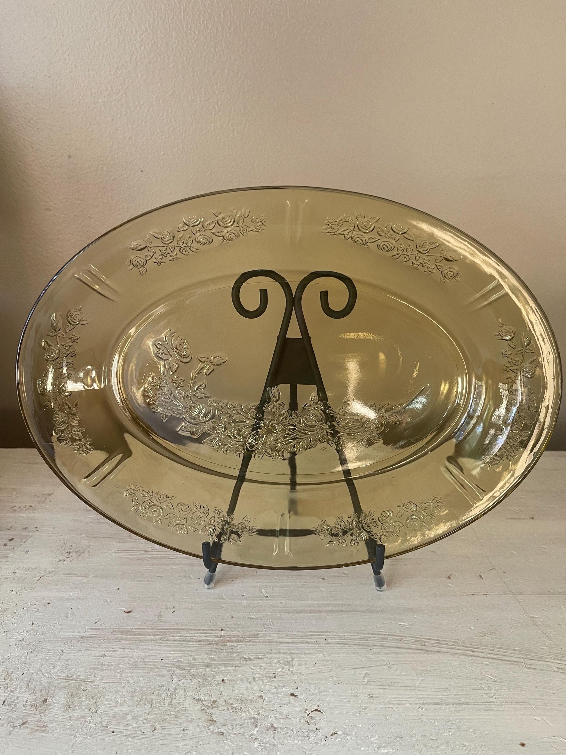 Federal Glass Yellow Depression Glass Serving Platter Sharon Cabbage Rose Pattern | Yellow Depression Glass | Depression Glass Pattern