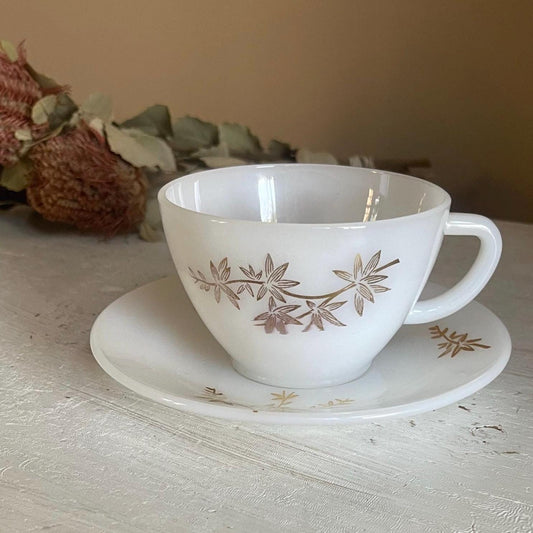 Vintage Federal Glass Golden Glory Leaf Cup and Saucer