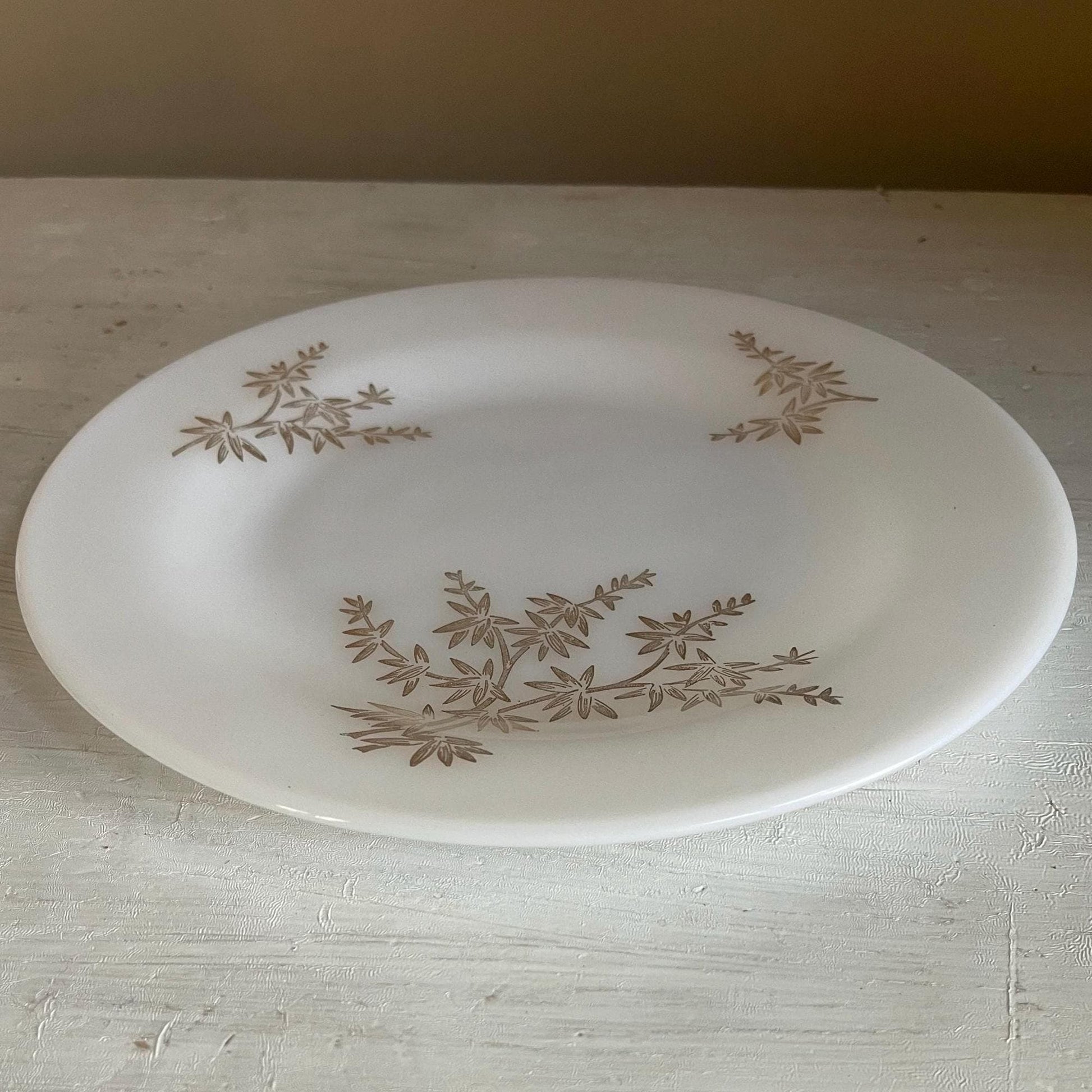 Federal Glass Golden Glory Leaf Dinner Plate | Vintage Plates | Golden Glory Leaf Pattern Plates | Vintage Federal Glass | Milk Glass Plates