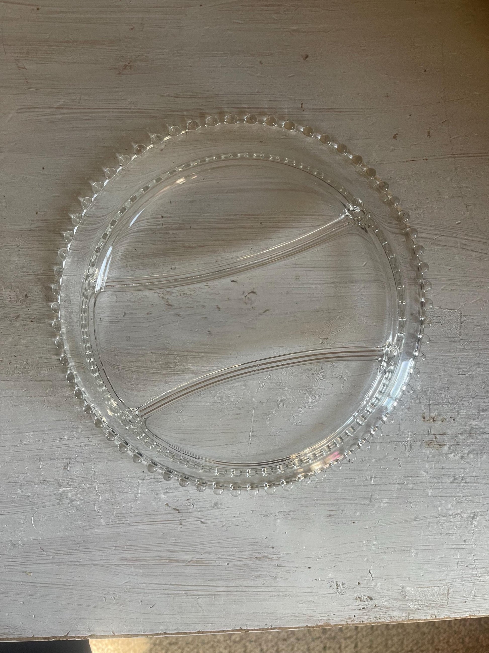 Candlewick Divided Dish - Vintage Candlewick Glass - Beaded Ridge Serving Dish - Vintage Divided Serving Dish - Hobnail Edge Serving Dish