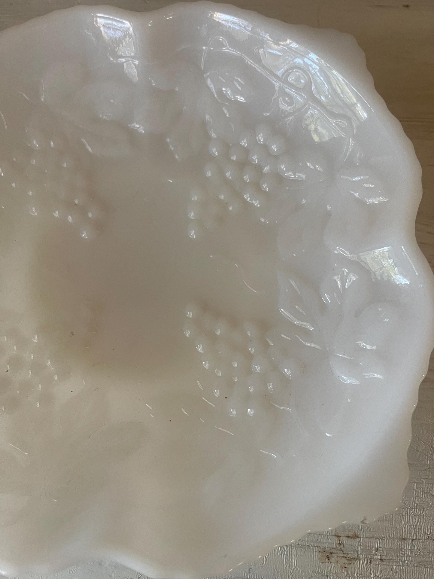 Vintage Anchor Hocking Milk Glass Bowl: Grape Pattern with Gold Trim