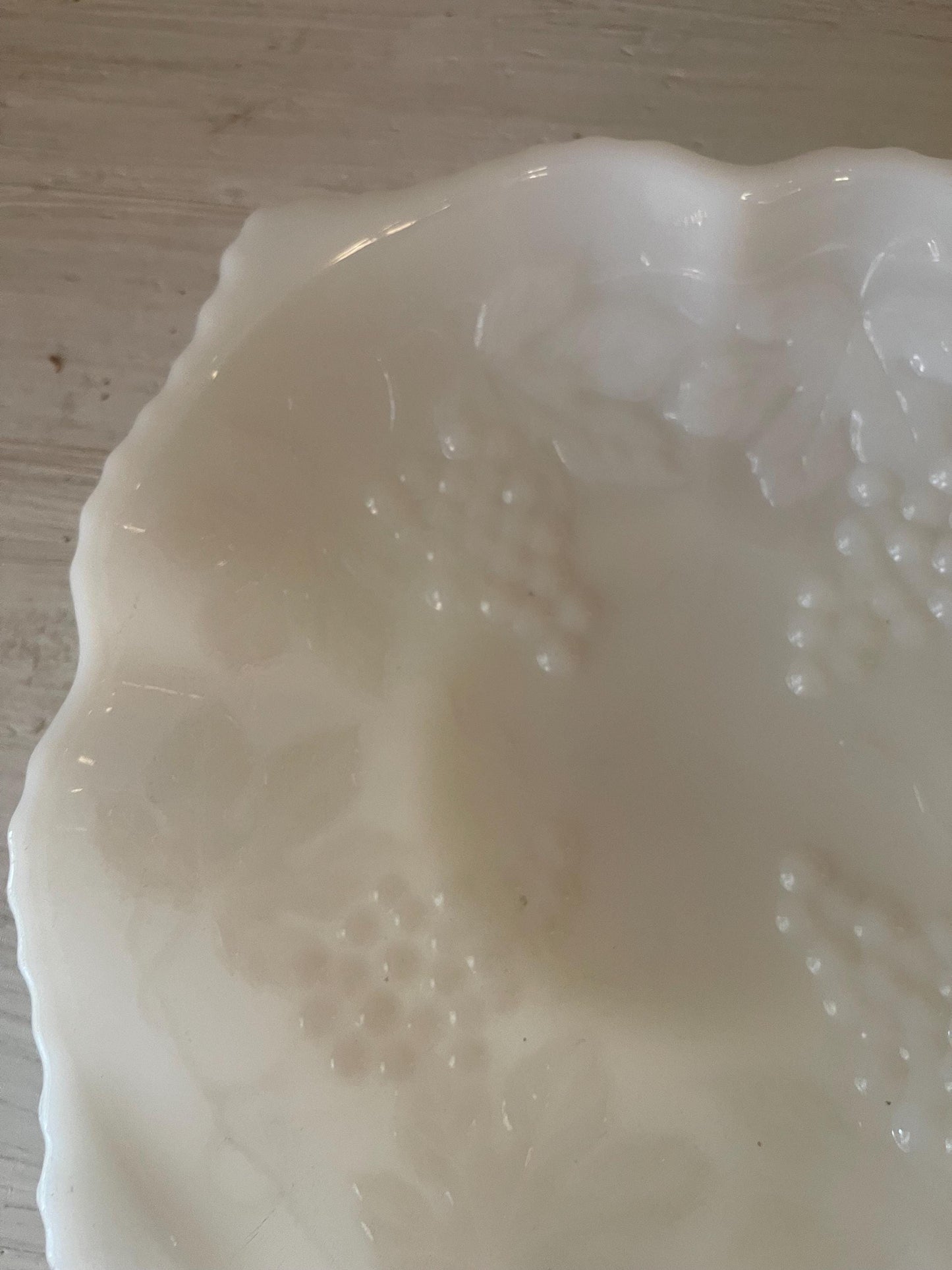 Vintage Anchor Hocking Milk Glass Bowl: Grape Pattern with Gold Trim