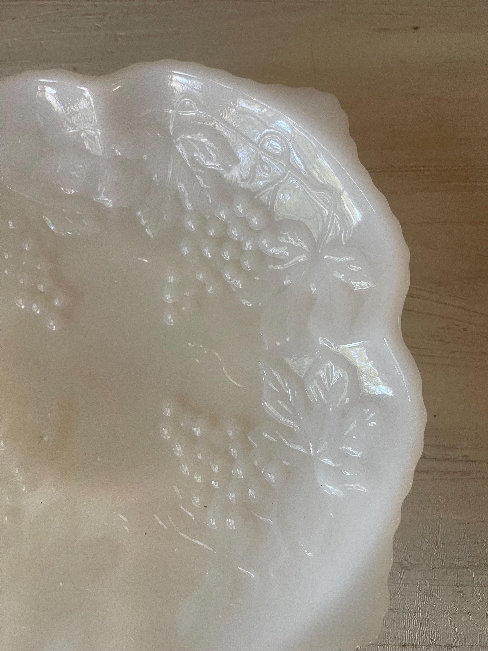 Vintage Anchor Hocking Milk Glass Bowl: Grape Pattern with Gold Trim