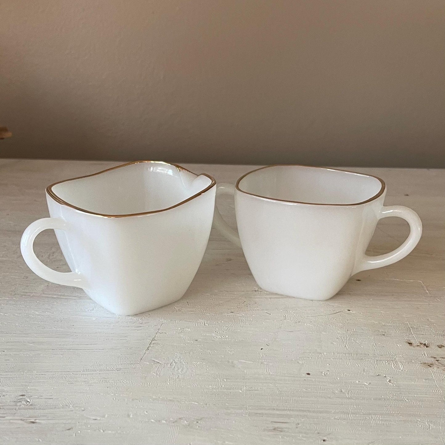 Vintage Fire King Milk Glass Creamer and Sugar Bowl Set with Gold Trim