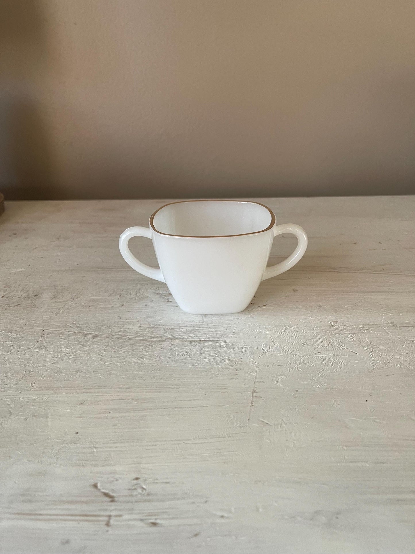 Fire King Milk Glass Square Creamer & Sugar Bowl | Vintage Fire King Milk Glass | Vintage Gold Rim Milk Glass Creamer Sugar Bowl Set