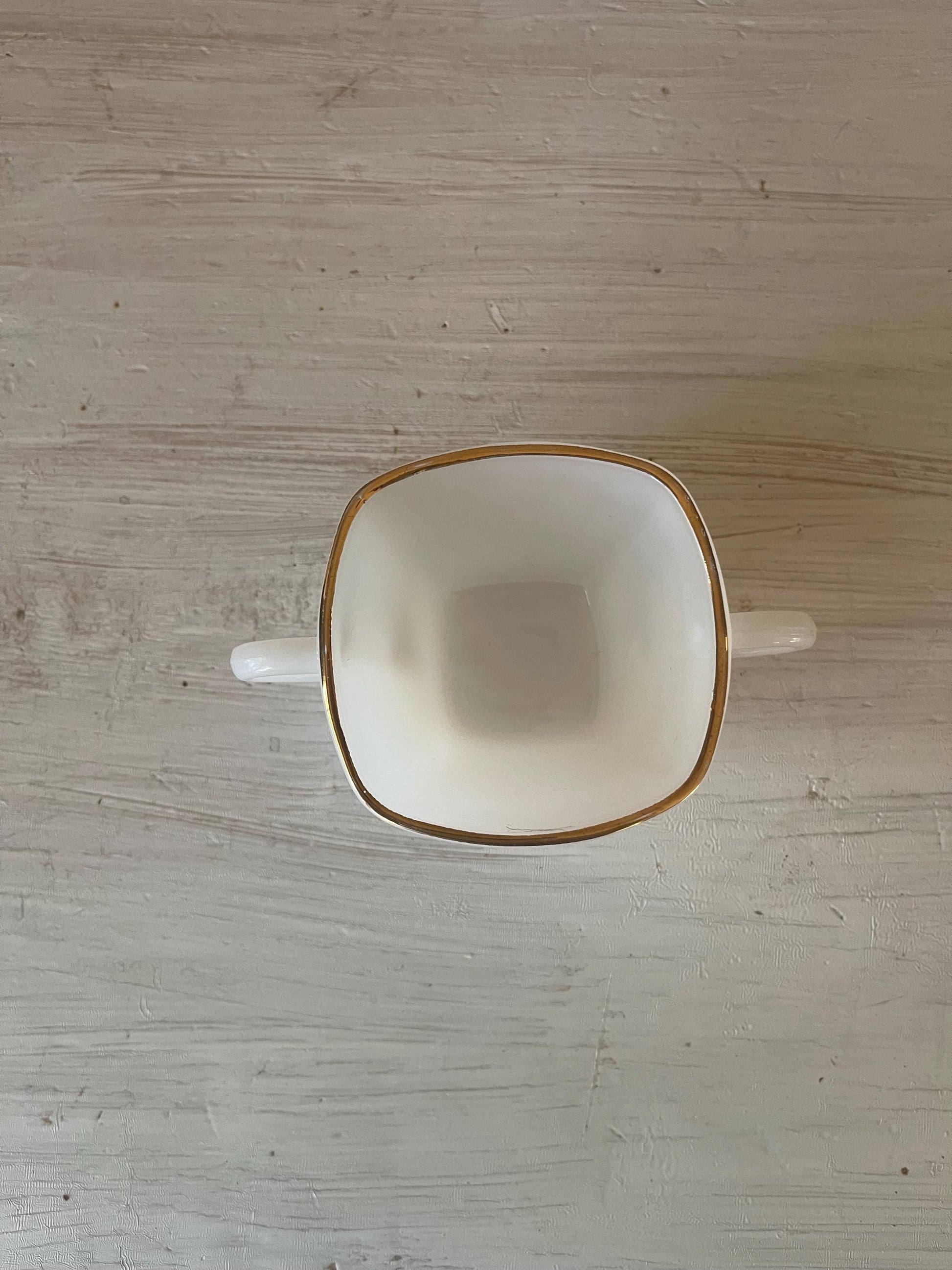 Fire King Milk Glass Square Creamer & Sugar Bowl | Vintage Fire King Milk Glass | Vintage Gold Rim Milk Glass Creamer Sugar Bowl Set
