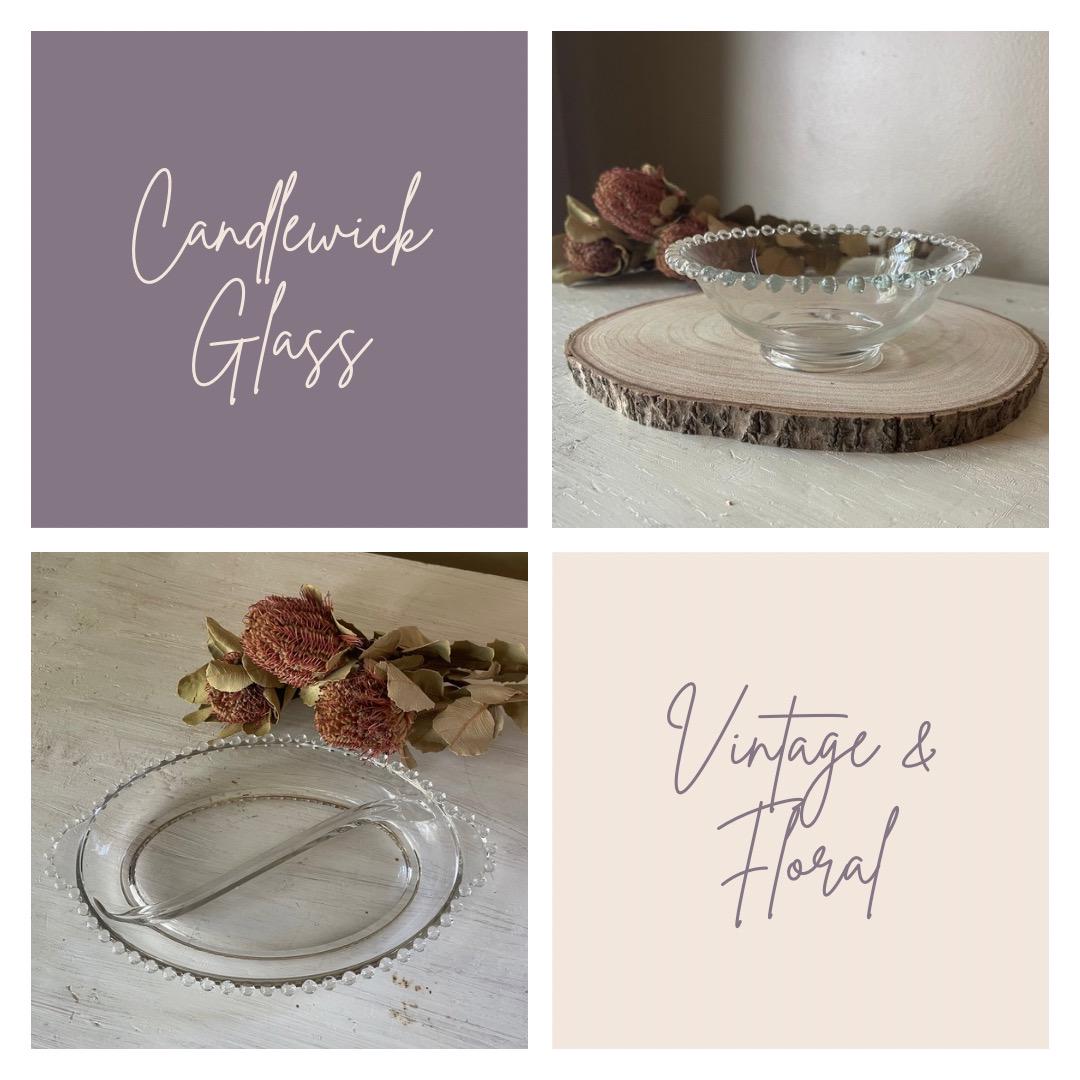 Candlewick Creamer and Sugar Bowl Set | Vintage Candlewick | Beaded Ridge Glass Plates | Candlewick Hobnail Edge | Hobnail Glass