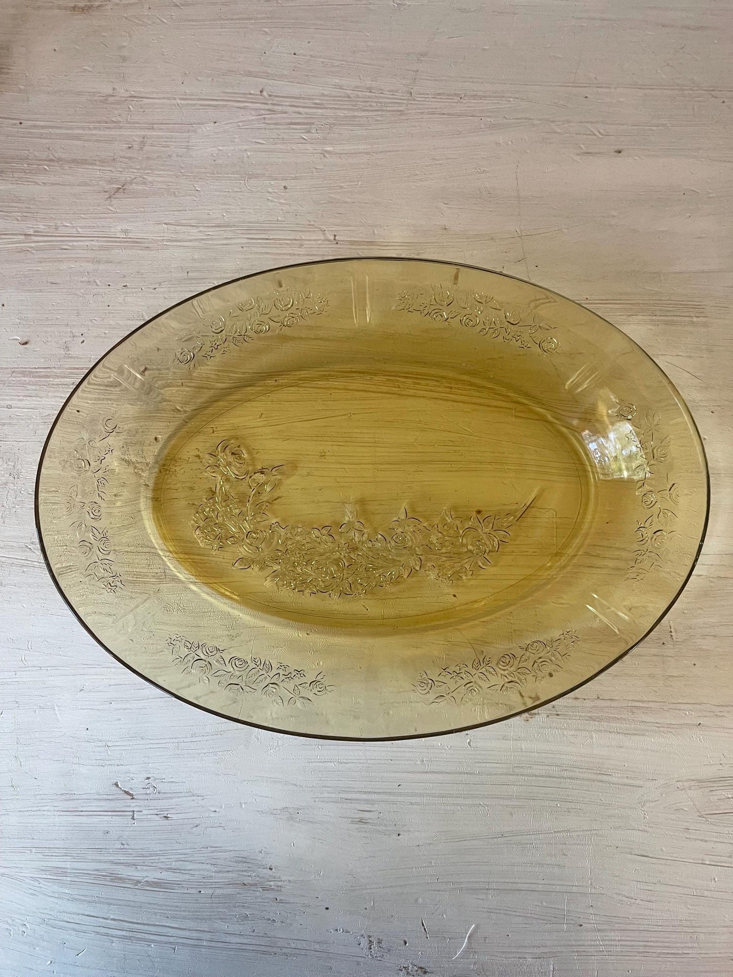Federal Glass Yellow Depression Glass Serving Platter Sharon Cabbage Rose Pattern | Yellow Depression Glass | Depression Glass Pattern