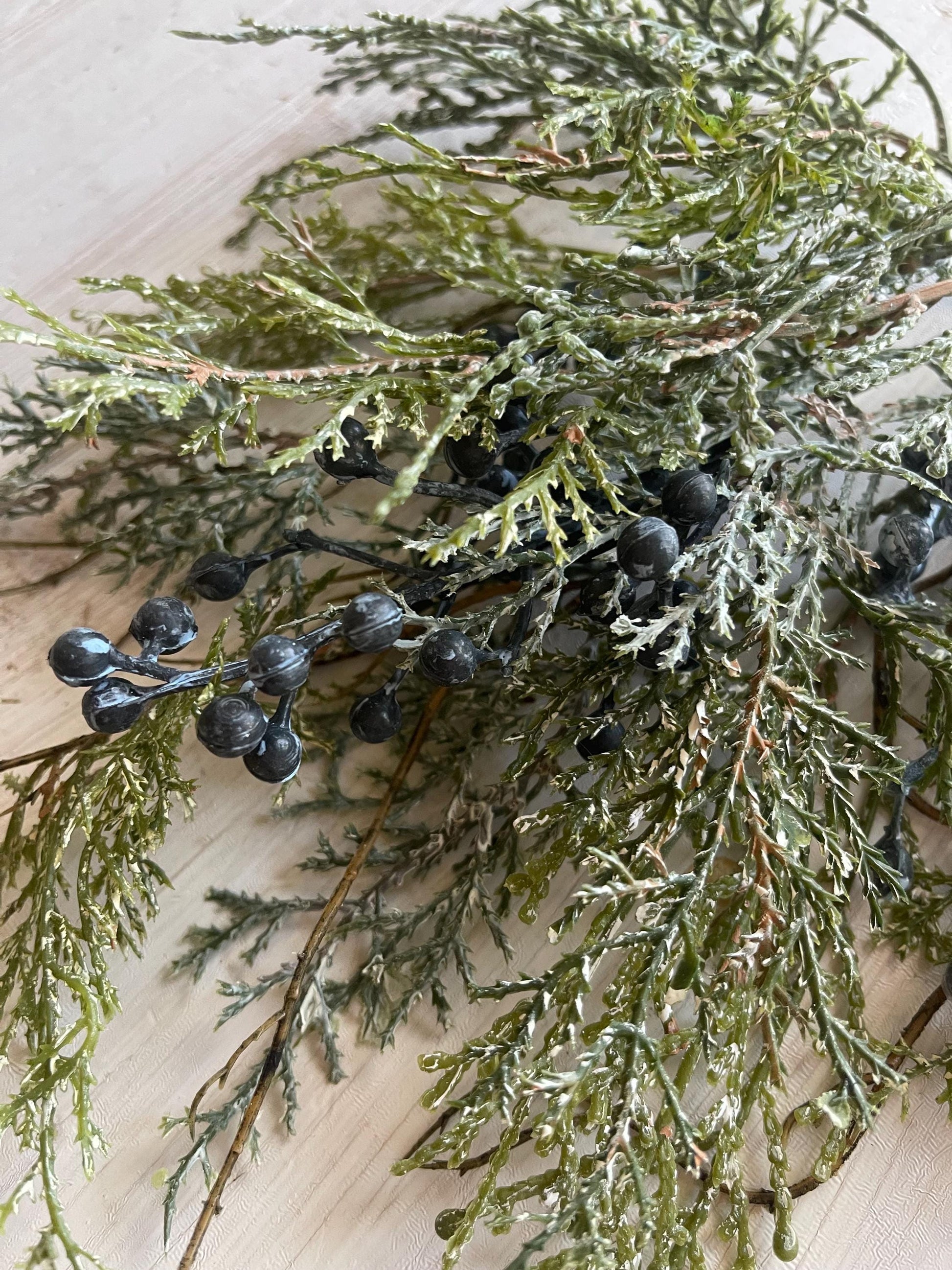 Bluestone Cedar Pick Set of 2 | Snow Covered Cedar Pick with Juniper Berries | Christmas Greens | Winter Wreath Supplies | Decor Vase Filler