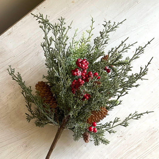 Divinity Berry Cedar Pick Set of 2 | Snow Covered Cedar Pick with Berries | Christmas Greens | Winter Wreath Supplies | Decor Vase Filler