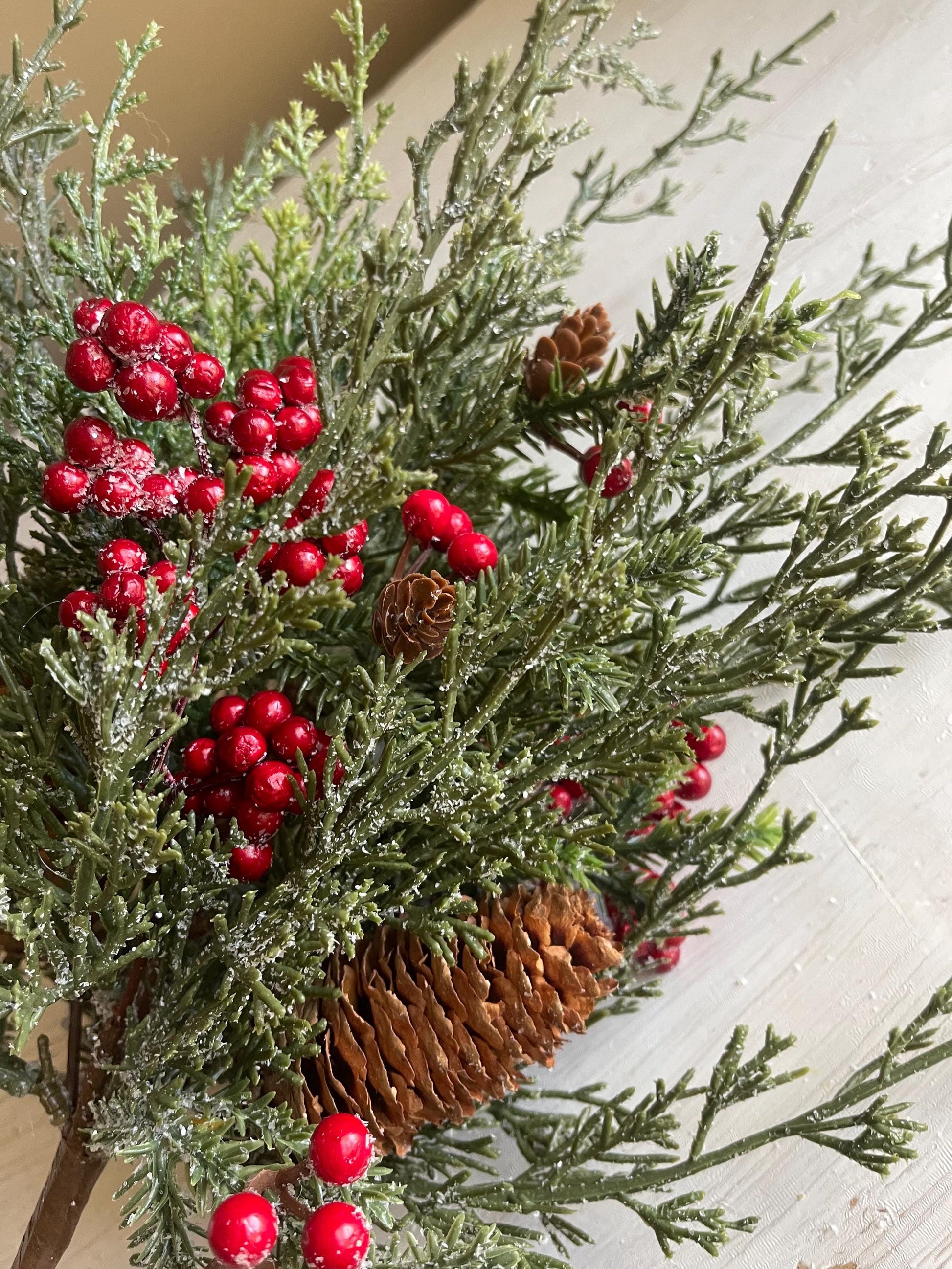 Divinity Berry Cedar Pick Set of 2 | Snow Covered Cedar Pick with Berries | Christmas Greens