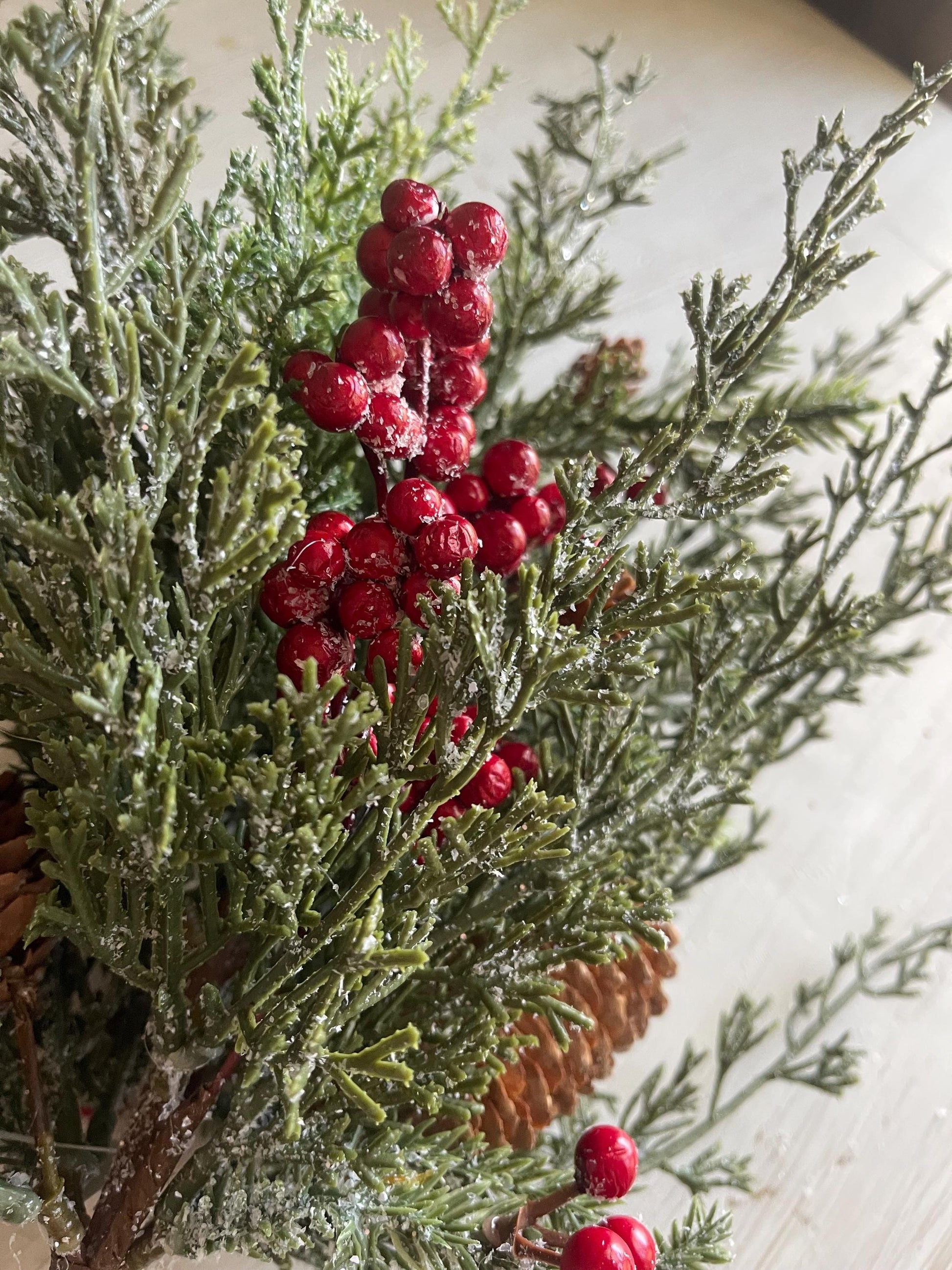 Divinity Berry Cedar Pick Set of 2 | Snow Covered Cedar Pick with Berries | Christmas Greens