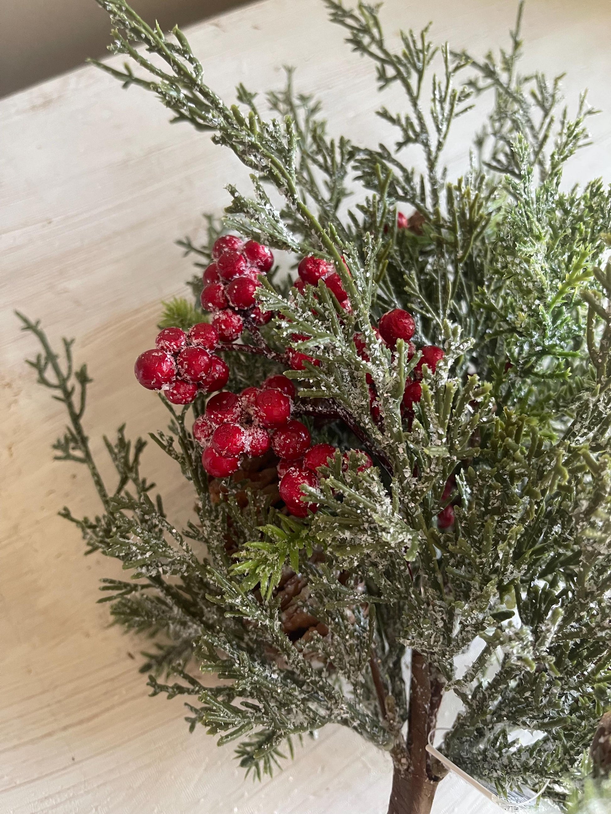 Divinity Berry Cedar Pick Set of 2 | Snow Covered Cedar Pick with Berries | Christmas Greens