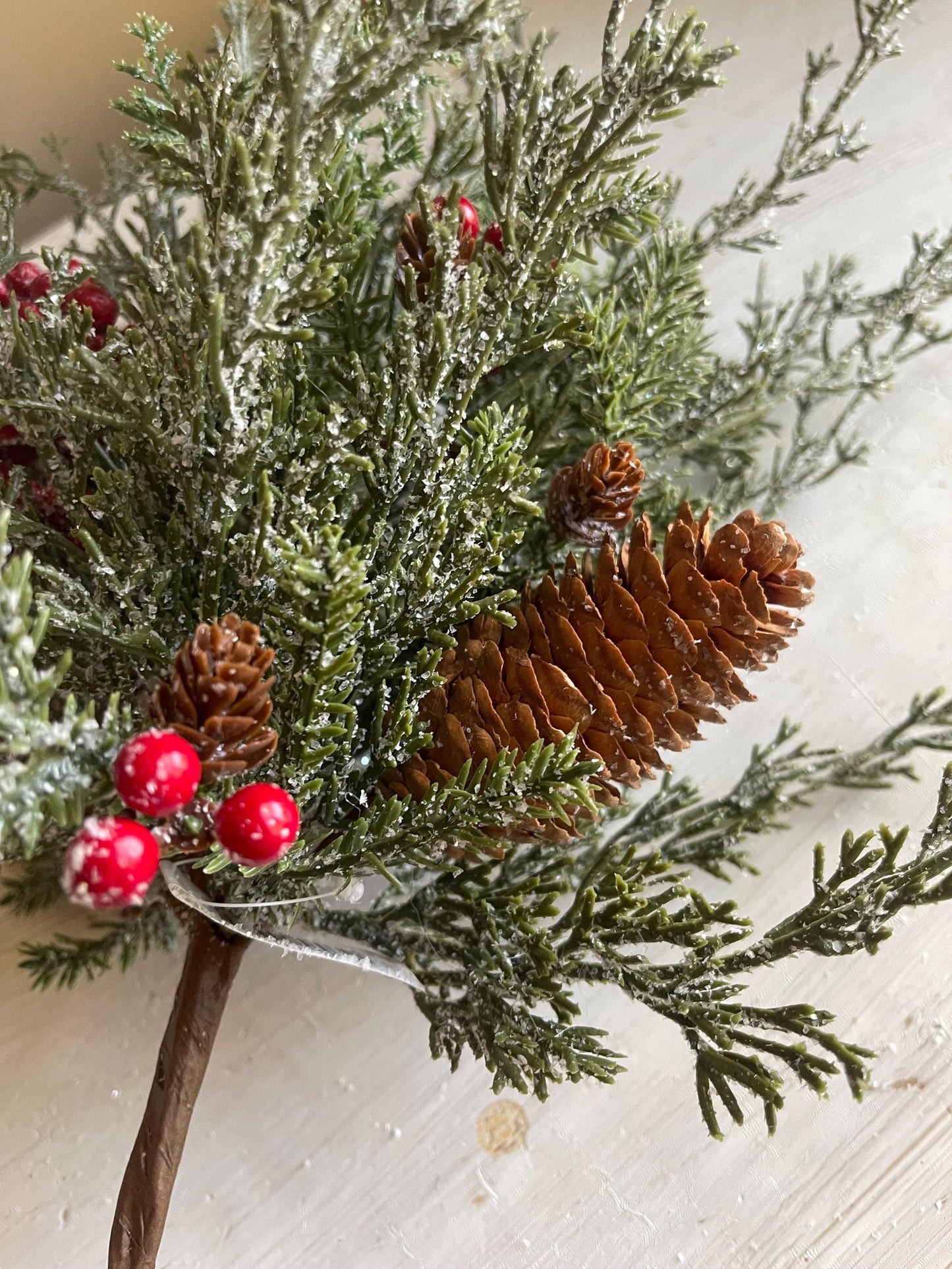 Divinity Berry Cedar Pick Set of 2 | Snow Covered Cedar Pick with Berries | Christmas Greens
