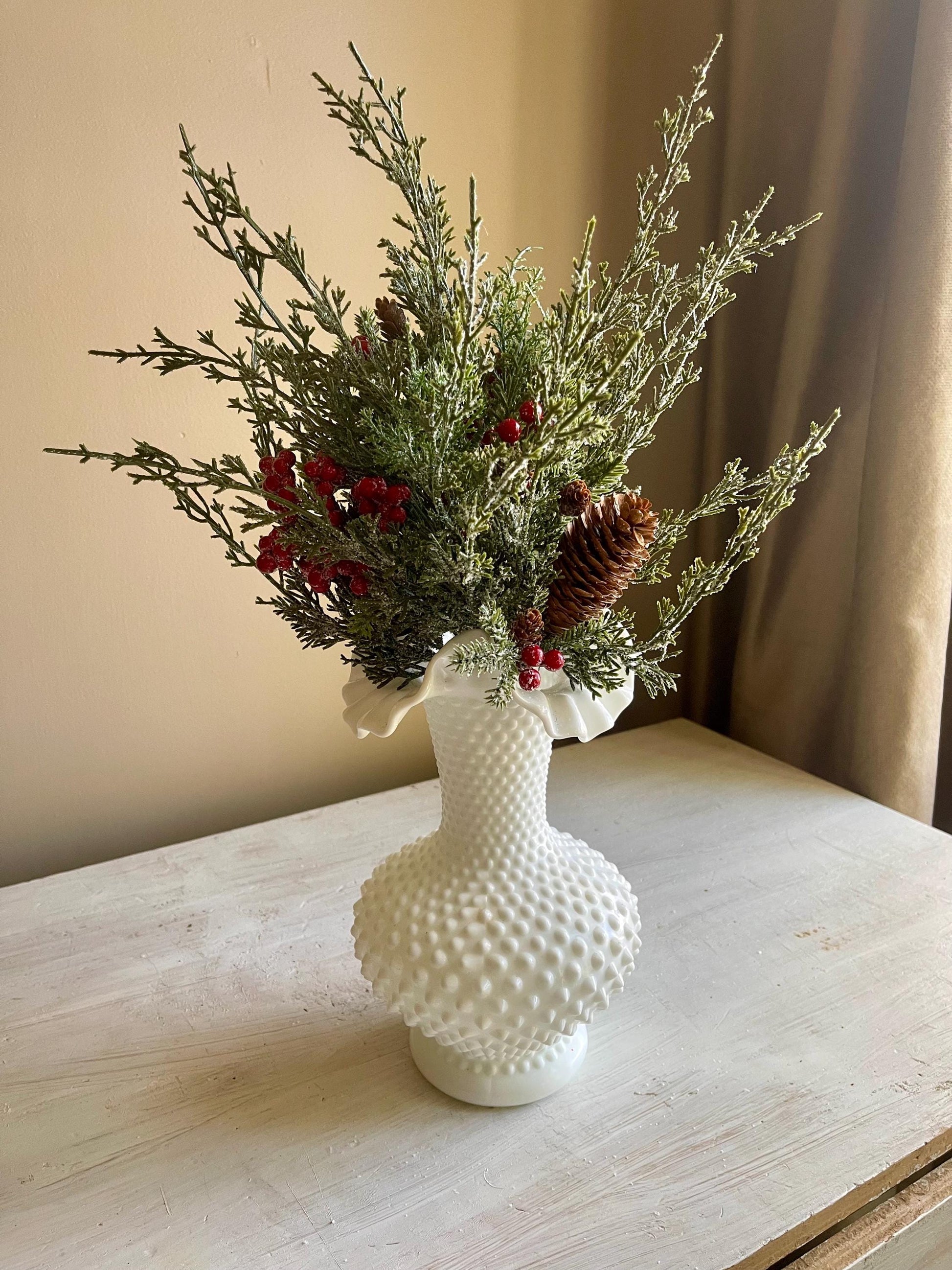 Divinity Berry Cedar Pick Set of 2 | Snow Covered Cedar Pick with Berries | Christmas Greens
