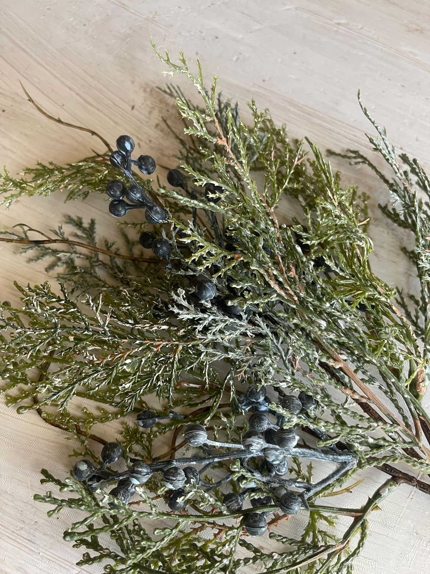 Bluestone Cedar Pick Set of 2 | Snow Covered Cedar Pick with Juniper Berries | Christmas Greens | Winter Wreath Supplies | Decor Vase Filler