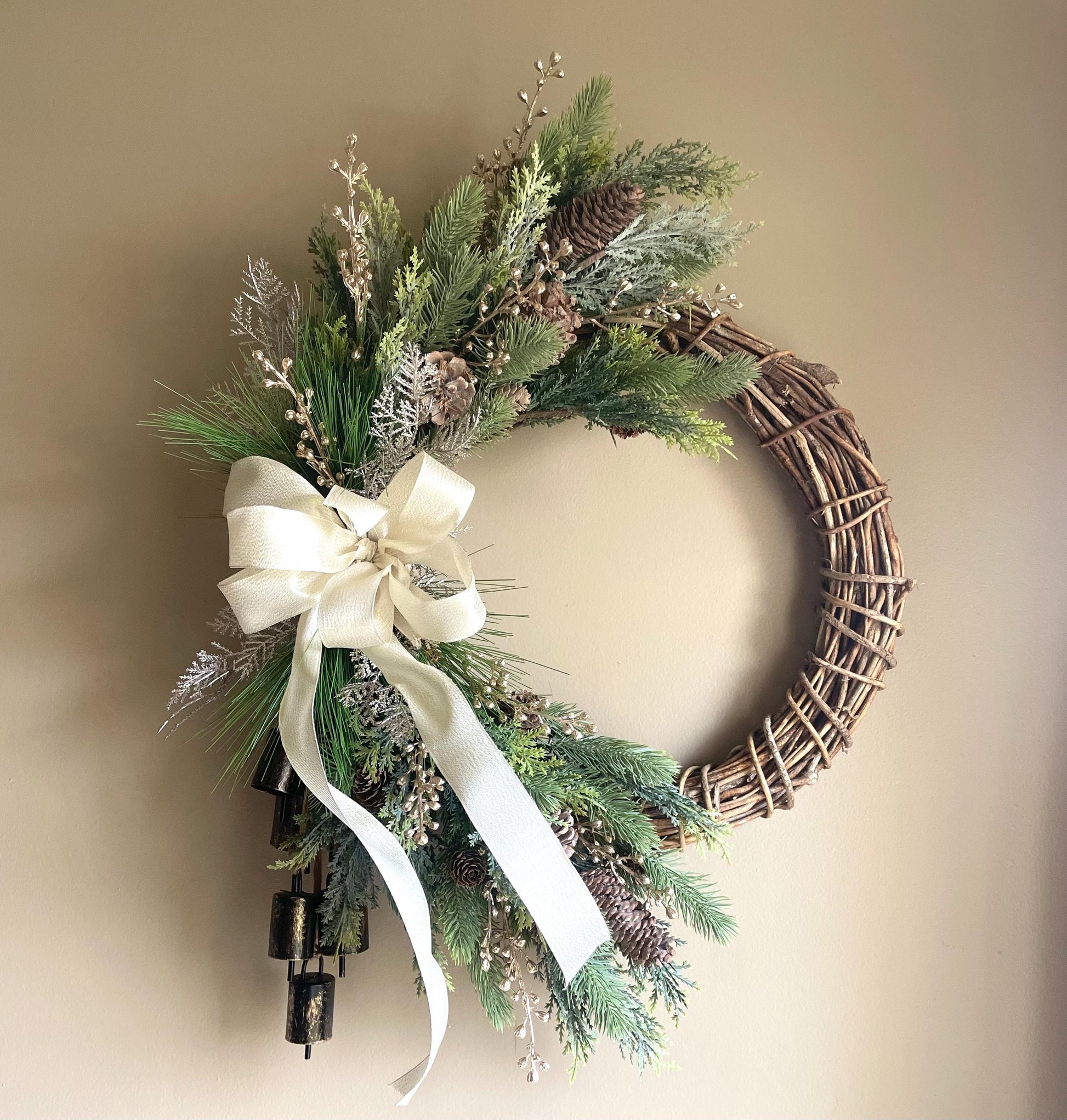 Gold Winter Wreath | Rustic Winter Wreath | Christmas Wreath | Christmas Wreath for Front Door | Farmhouse Wreath | Handmade Winter Wreath