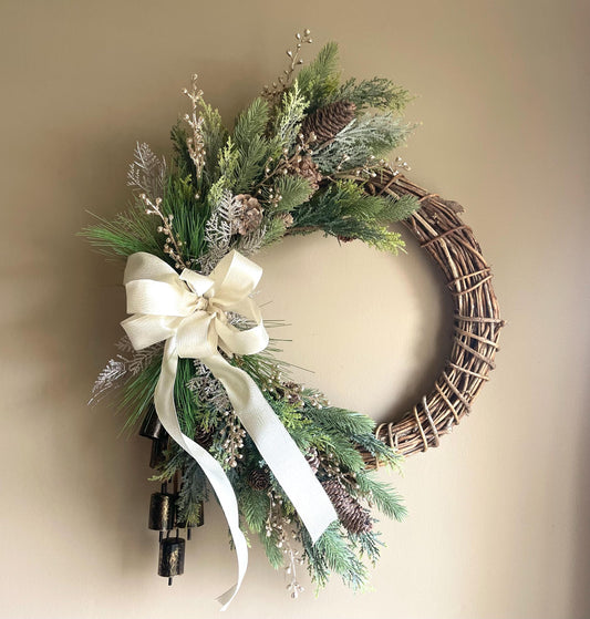 Gold Winter Wreath | Rustic Winter Wreath | Christmas Wreath | Christmas Wreath for Front Door | Farmhouse Wreath | Handmade Winter Wreath