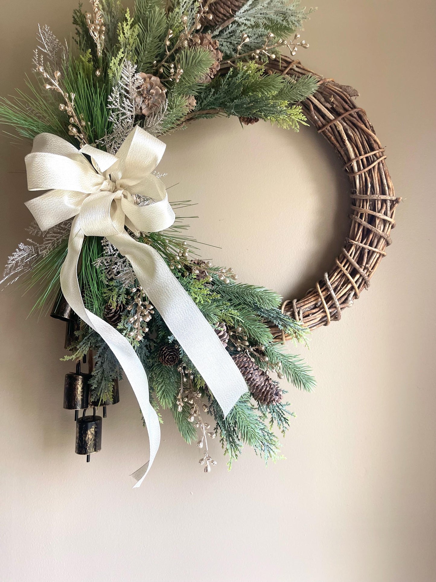 Gold Winter Wreath | Rustic Winter Wreath | Christmas Wreath | Christmas Wreath for Front Door | Farmhouse Wreath | Handmade Winter Wreath