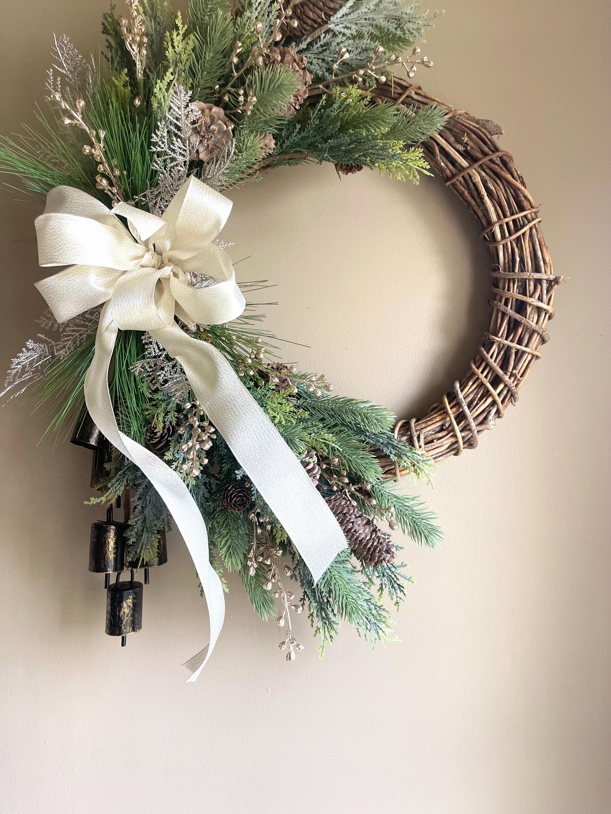 Gold Winter Wreath | Rustic Winter Wreath | Christmas Wreath | Christmas Wreath for Front Door | Farmhouse Wreath | Handmade Winter Wreath