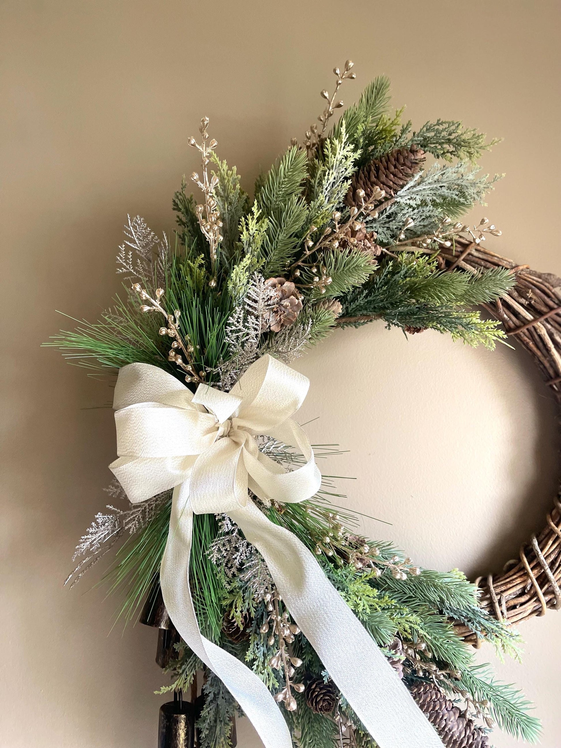 Gold Winter Wreath | Rustic Winter Wreath | Christmas Wreath | Christmas Wreath for Front Door | Farmhouse Wreath | Handmade Winter Wreath