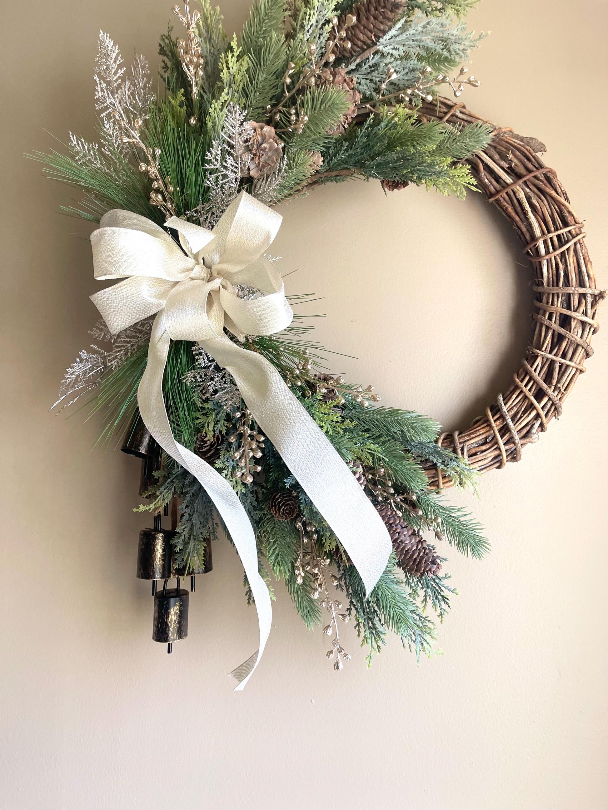 Gold Winter Wreath | Rustic Winter Wreath | Christmas Wreath | Christmas Wreath for Front Door | Farmhouse Wreath | Handmade Winter Wreath