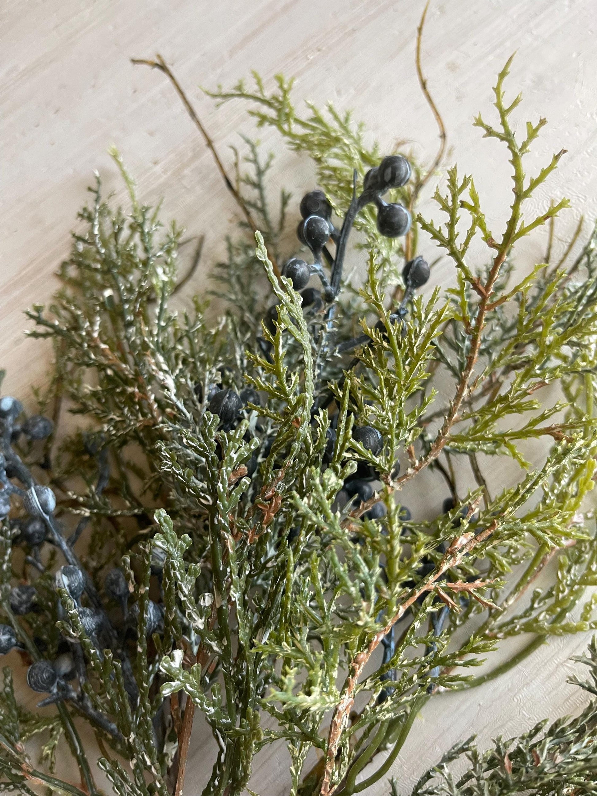 Bluestone Cedar Pick Set of 2 | Snow Covered Cedar Pick with Juniper Berries | Christmas Greens | Winter Wreath Supplies | Decor Vase Filler
