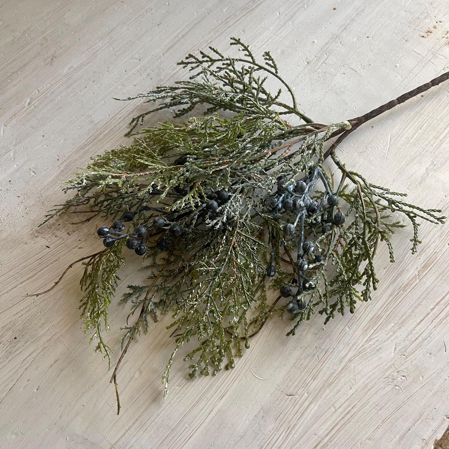 Bluestone Cedar Pick Set of 2 | Snow Covered Cedar Pick with Juniper Berries | Christmas Greens | Winter Wreath Supplies | Decor Vase Filler