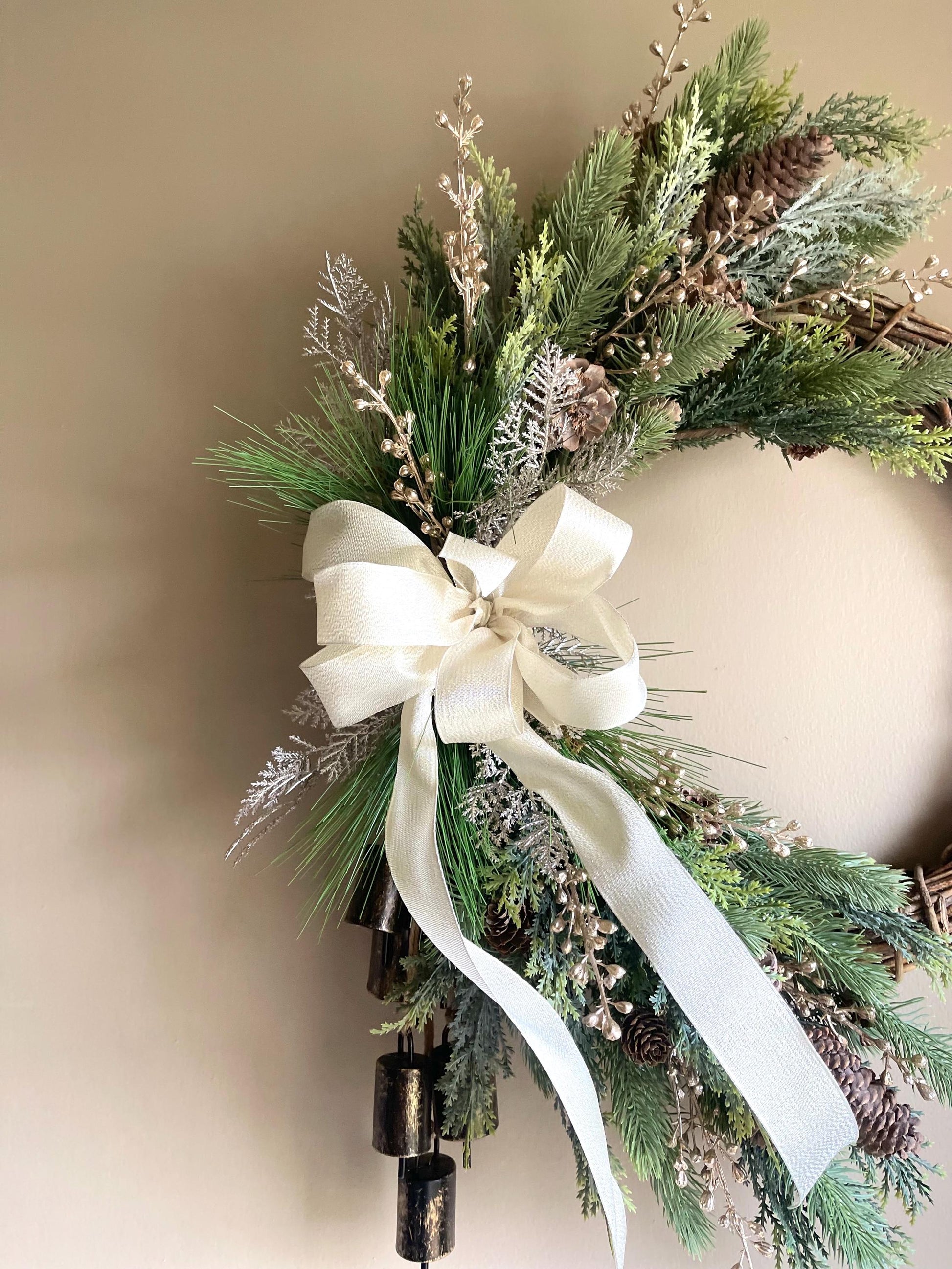 Gold Winter Wreath | Rustic Winter Wreath | Christmas Wreath | Christmas Wreath for Front Door | Farmhouse Wreath | Handmade Winter Wreath