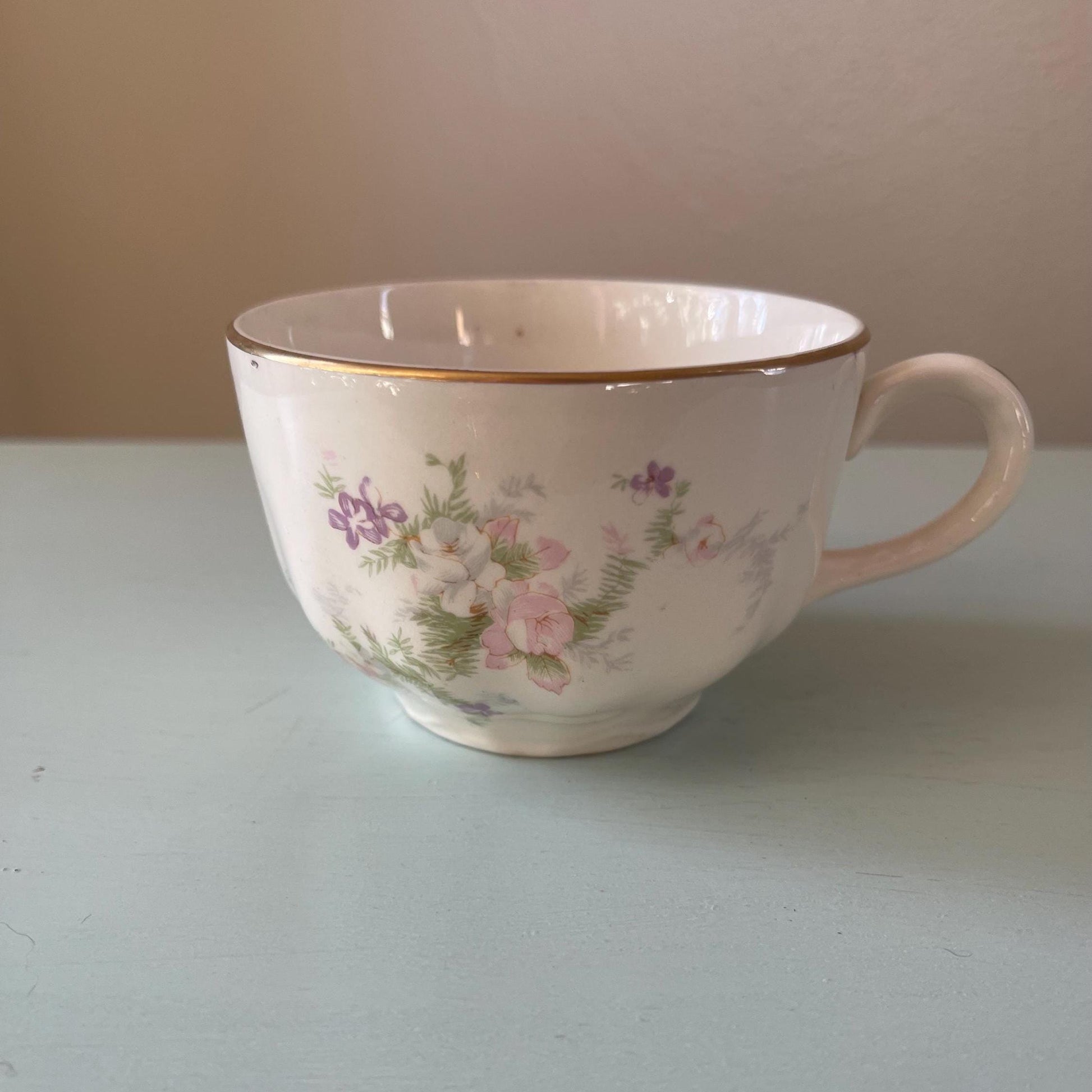 Homer Laughlin Jean Pattern Cup & Saucer Set | Vintage Cup and Saucer with Pink Flowers | Wedding or Bridal Shower Table Setting