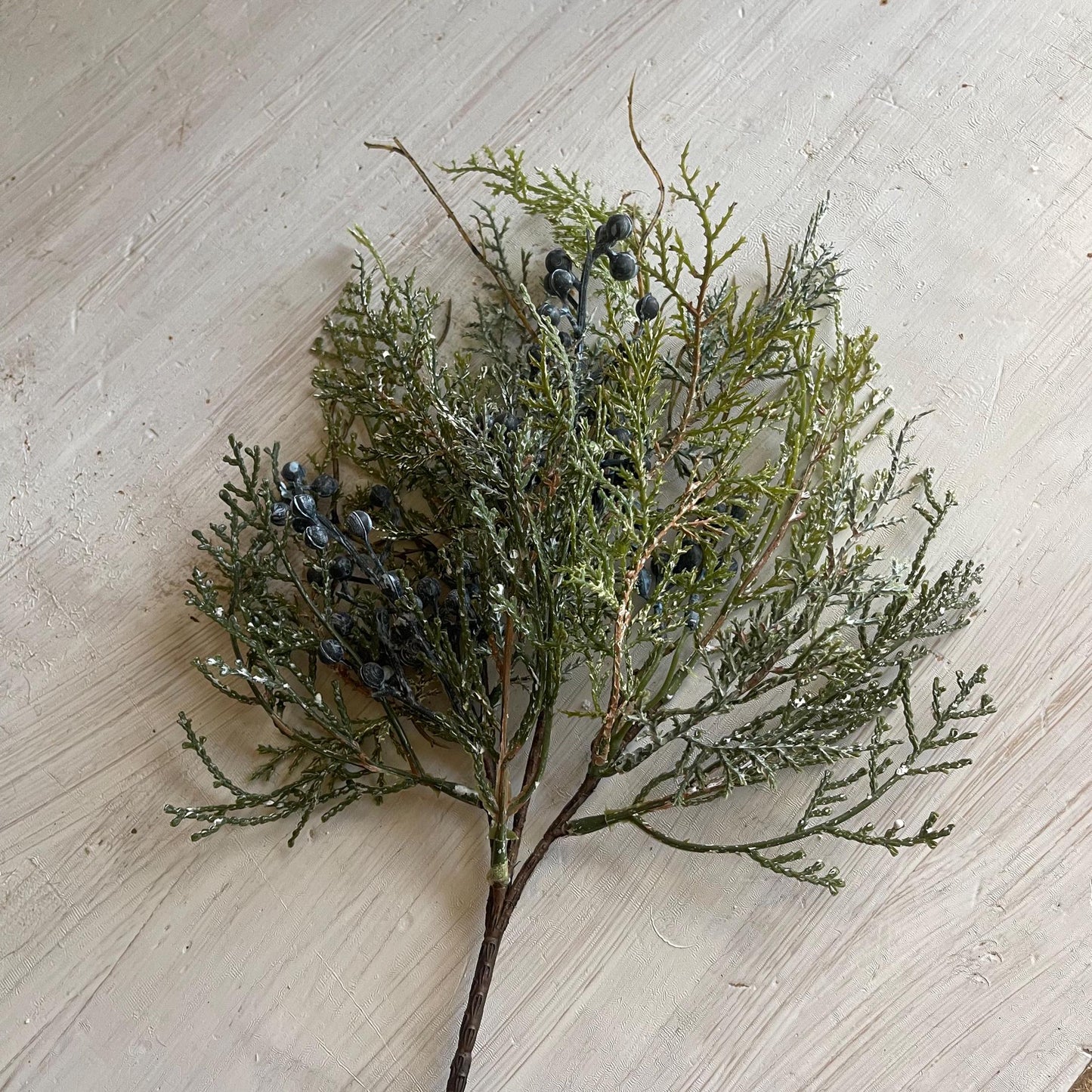 Bluestone Cedar Pick Set of 2 | Snow Covered Cedar Pick with Juniper Berries | Christmas Greens | Winter Wreath Supplies | Decor Vase Filler