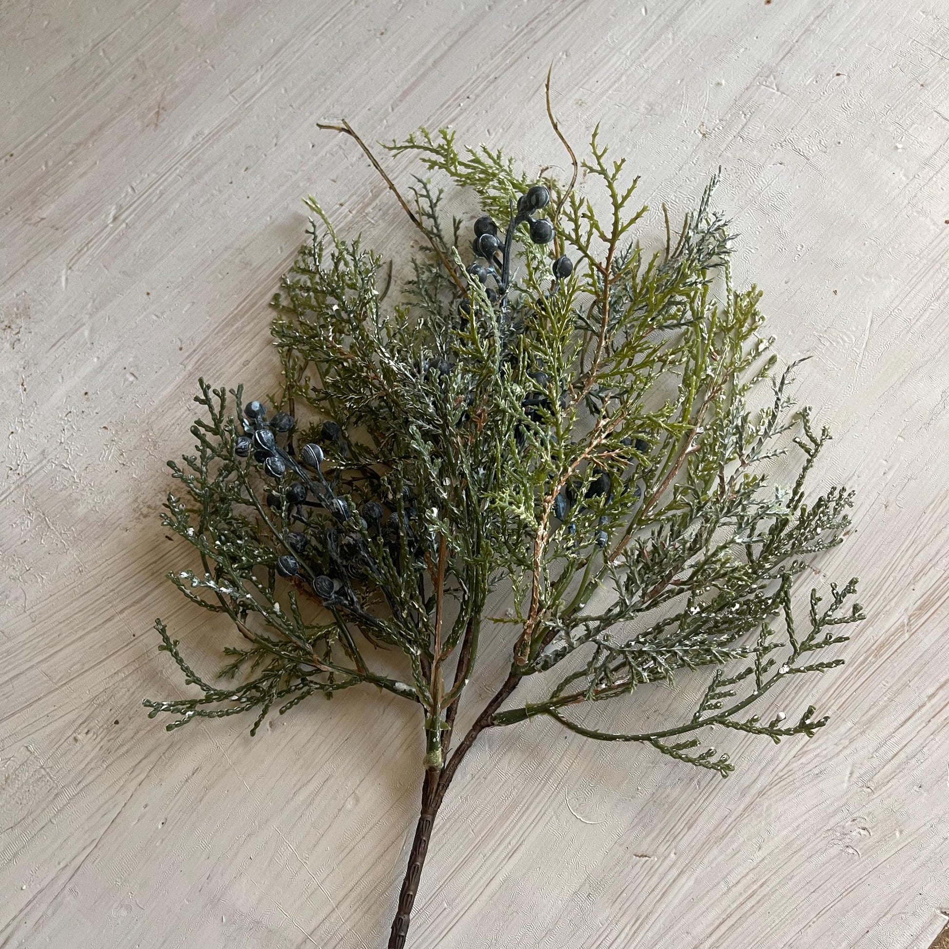 Bluestone Cedar Pick Set of 2 | Snow Covered Cedar Pick with Juniper Berries | Christmas Greens | Winter Wreath Supplies | Decor Vase Filler