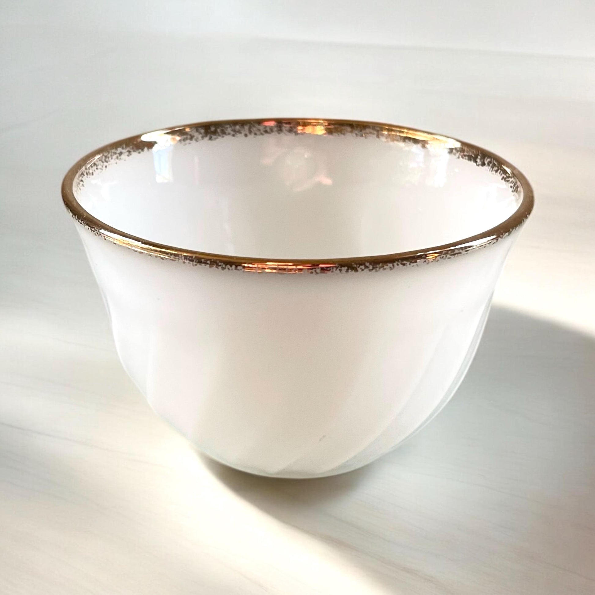 Fire King Milk Golden Anniversary Cup & Saucer | Fire King Milk Glass Swirl | Vintage Anchor Hocking Gold Rim Milk Glass Cup and Saucer