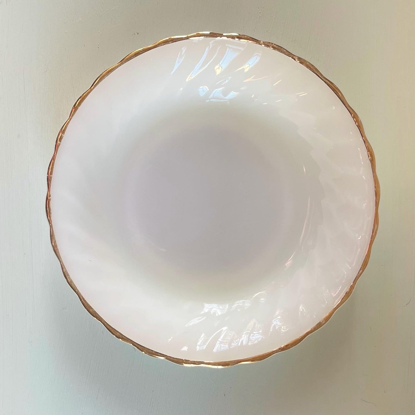Fire King Golden Anniversary Shell Berry Dessert Bowl | Vintage Fire King Milk Glass Swirl | Gold Rim Milk Glass 5 Inch Bowl