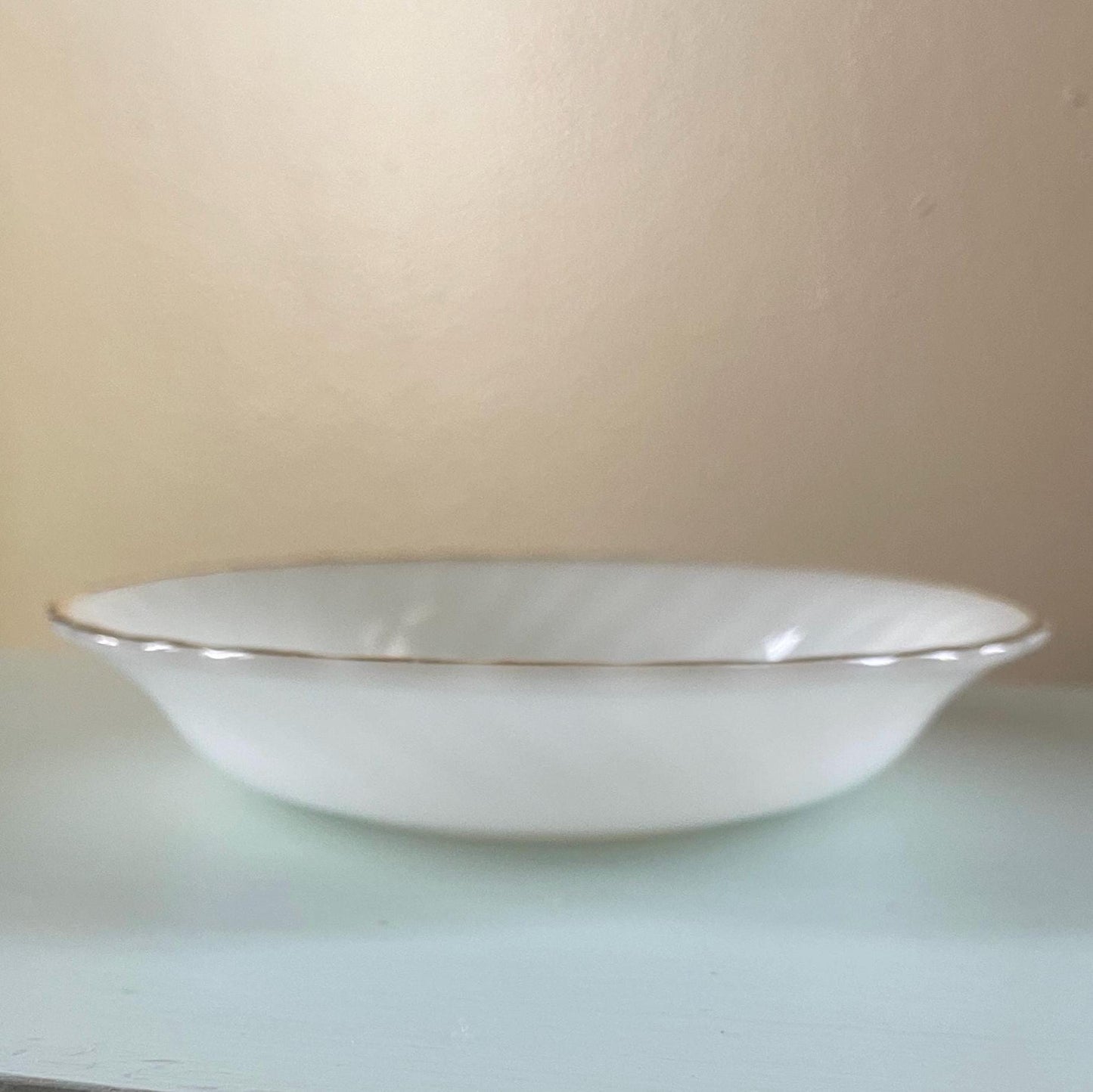 Fire King Golden Anniversary Shell Berry Dessert Bowl | Vintage Fire King Milk Glass Swirl | Gold Rim Milk Glass 5 Inch Bowl
