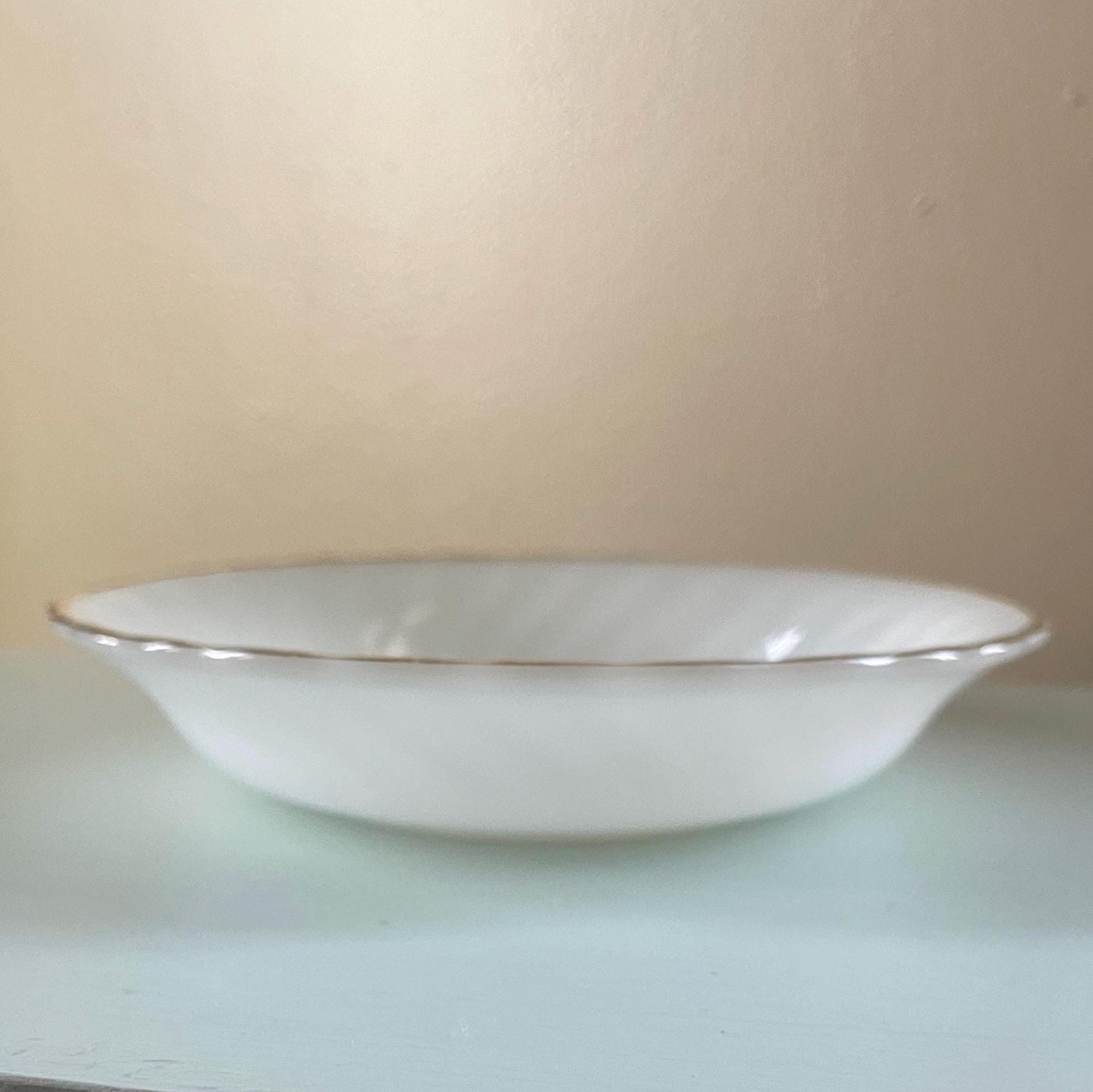 Fire King Golden Anniversary Shell Berry Dessert Bowl | Vintage Fire King Milk Glass Swirl | Gold Rim Milk Glass 5 Inch Bowl