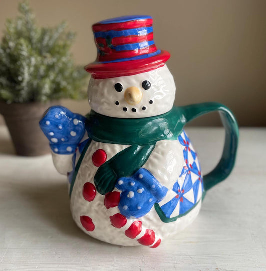 Vintage Snowman Teapot | Christmas Teapot | Vintage Christmas | Snowman | Vintage Snowman | Snowman Teapot by Christmas Village