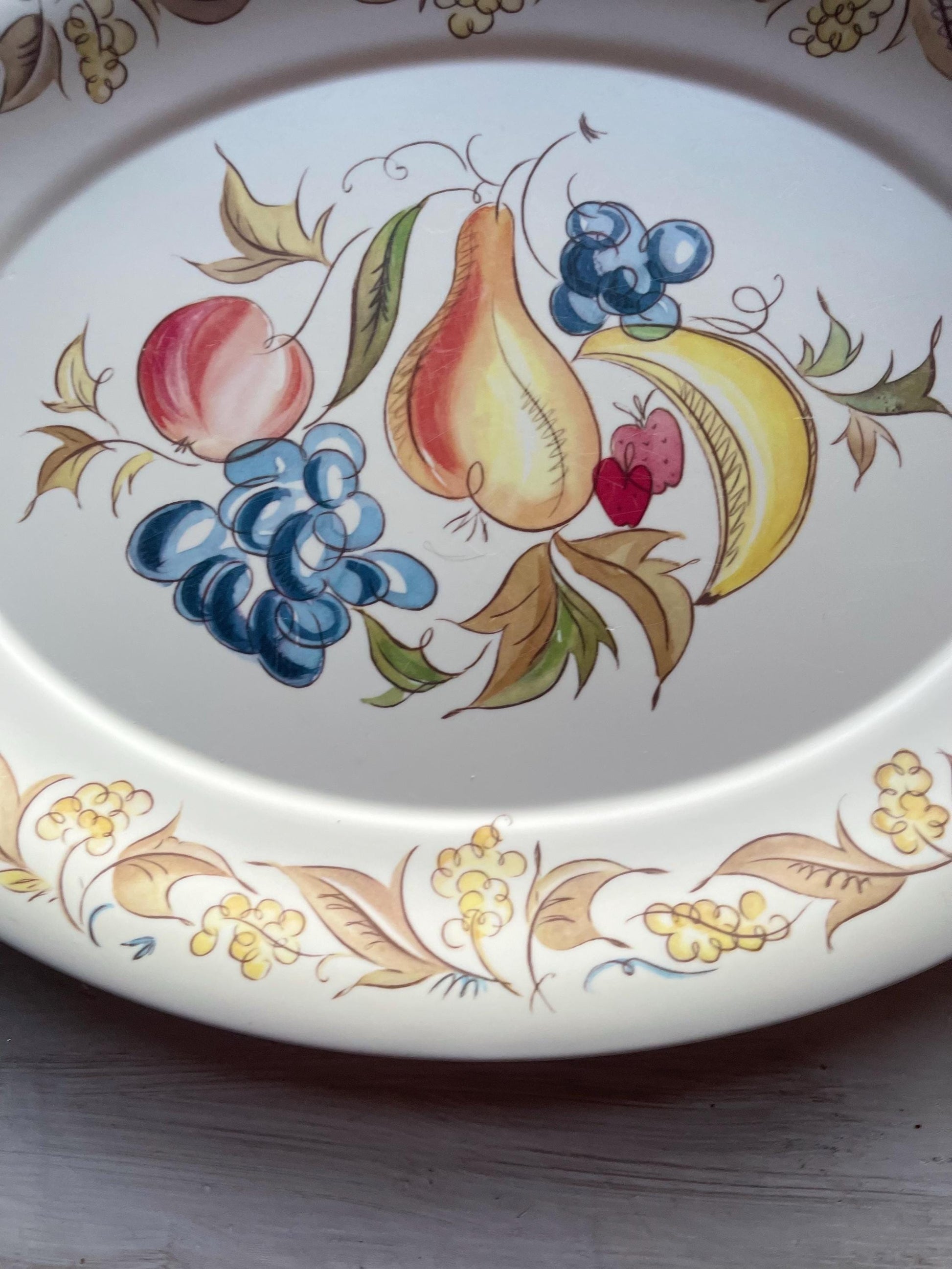 Vintage Kenro Melamine Serving Platter: Mid-Century Fruit Design