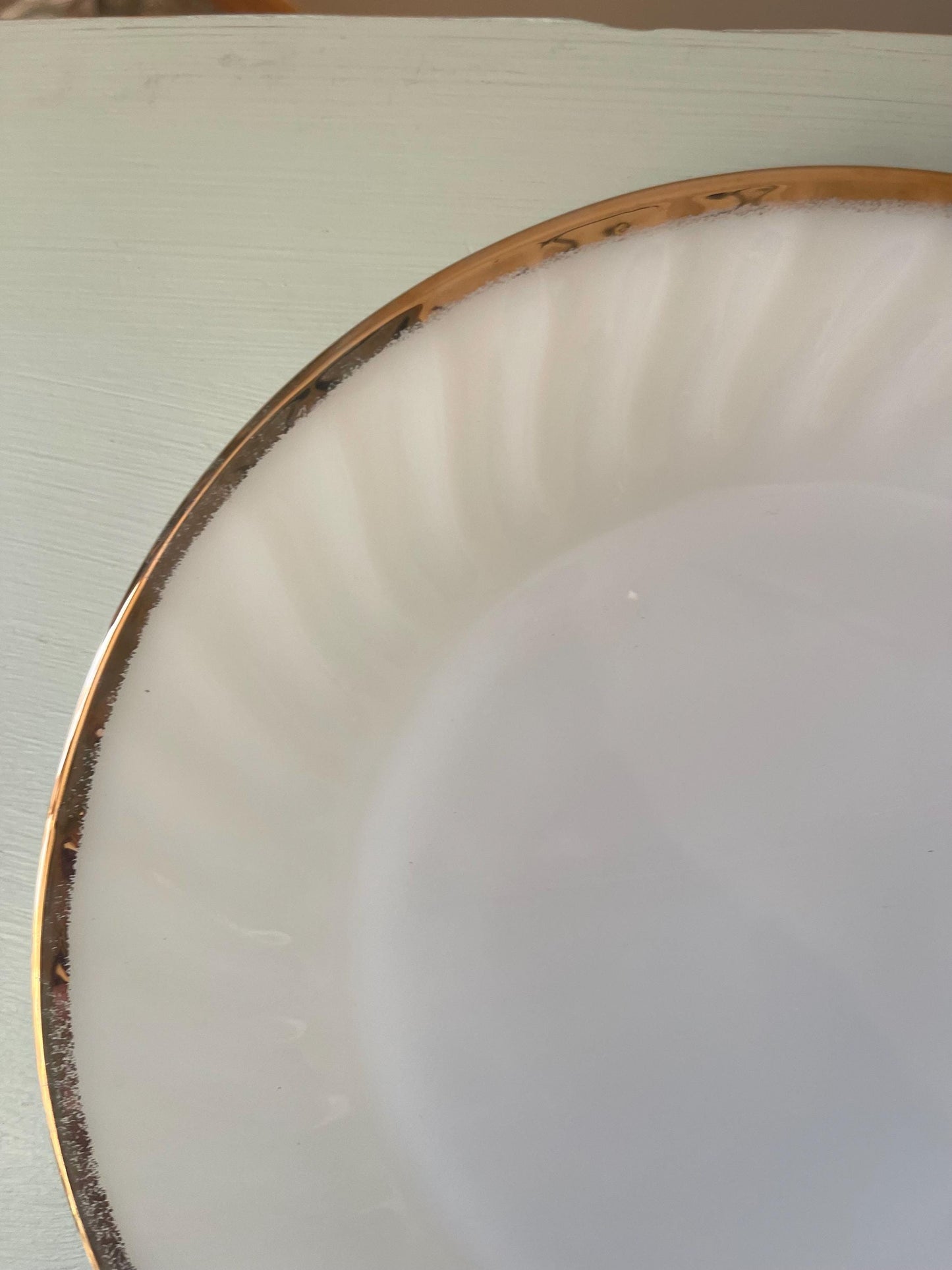 Fire King Milk Glass Golden Anniversary Plate | Vintage Fire King Milk Glass Swirl | Vintage Anchor Hocking Gold Rim Milk Glass Plate