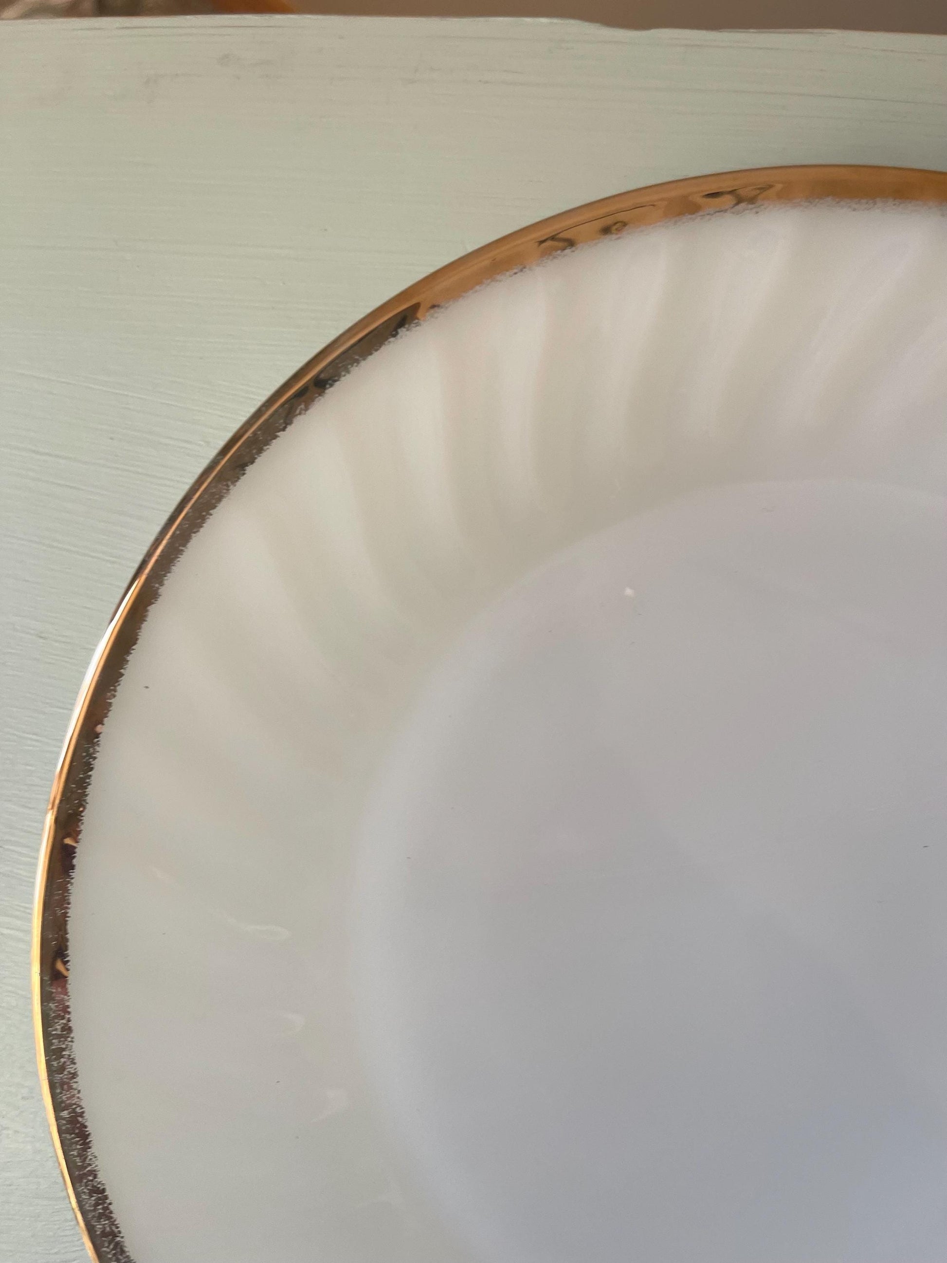 Fire King Milk Glass Golden Anniversary Plate | Vintage Fire King Milk Glass Swirl | Vintage Anchor Hocking Gold Rim Milk Glass Plate