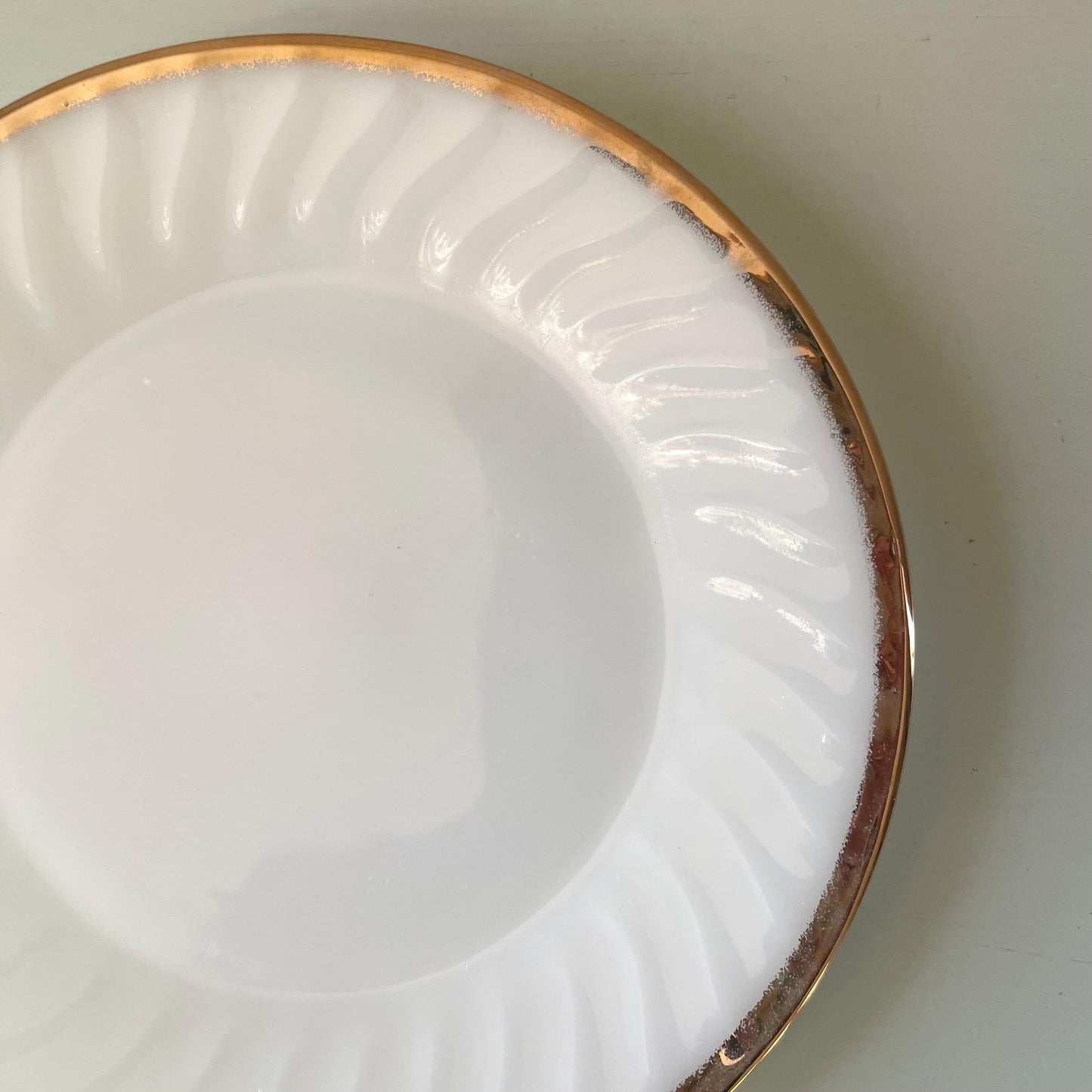 Fire King Milk Glass Golden Anniversary Plate | Vintage Fire King Milk Glass Swirl | Vintage Anchor Hocking Gold Rim Milk Glass Plate