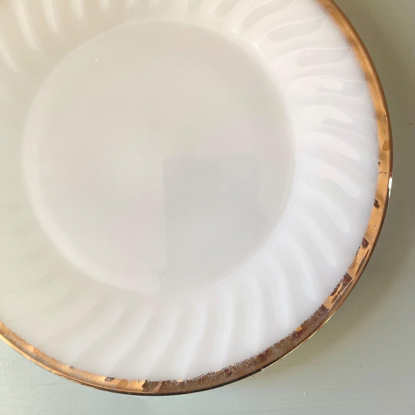 Fire King Milk Glass Golden Anniversary Plate | Vintage Fire King Milk Glass Swirl | Vintage Anchor Hocking Gold Rim Milk Glass Plate