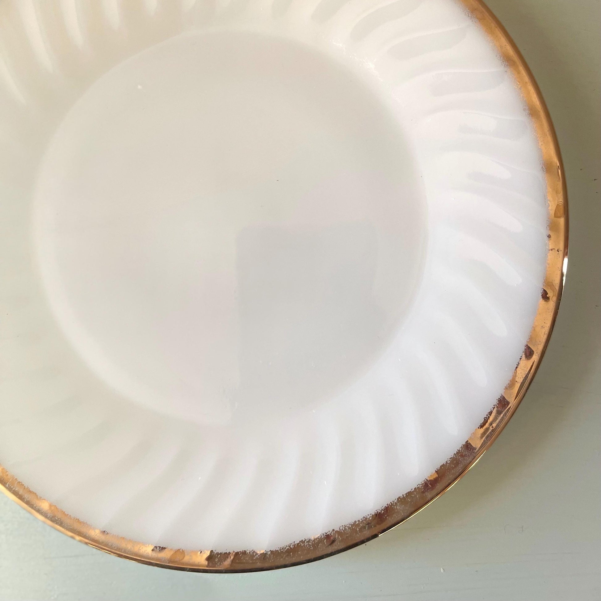 Fire King Milk Glass Golden Anniversary Plate | Vintage Fire King Milk Glass Swirl | Vintage Anchor Hocking Gold Rim Milk Glass Plate