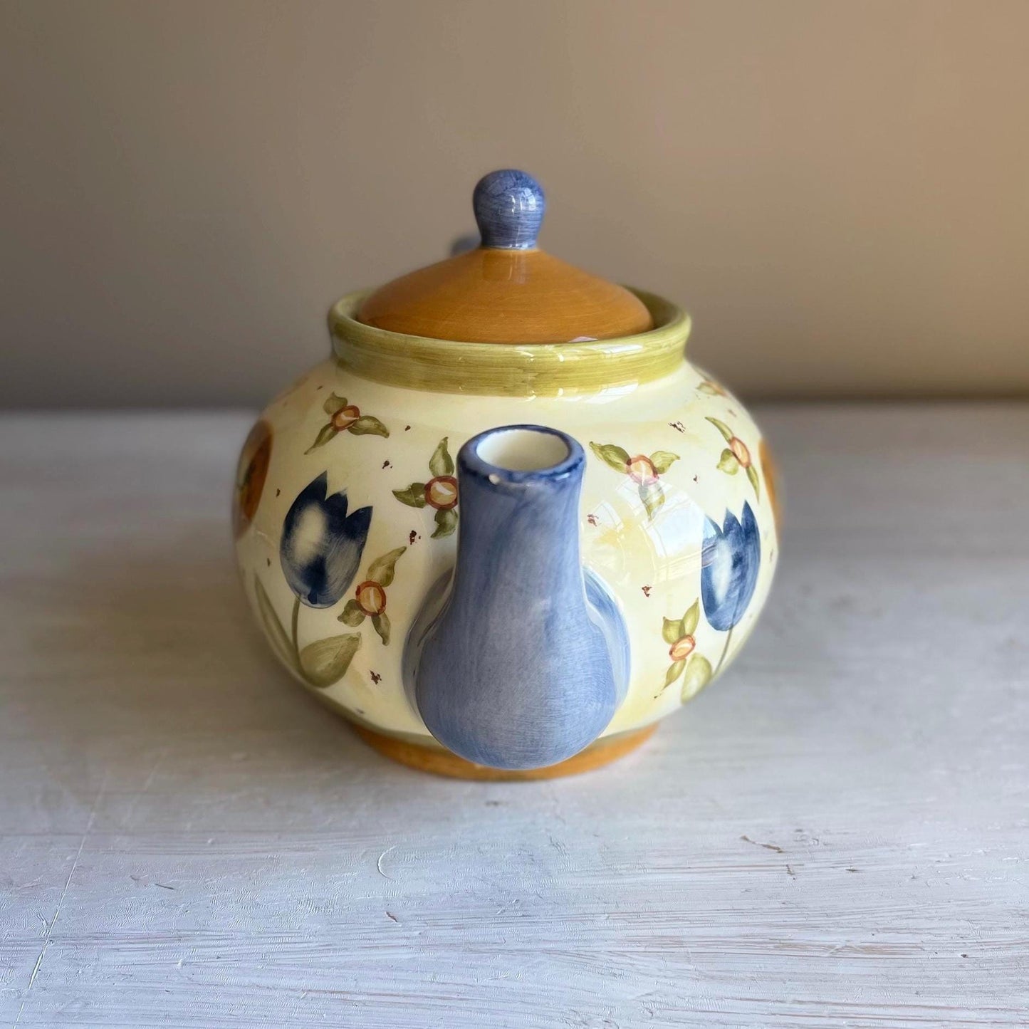 Lang Simple Life Butterfly Teapot | Hand-Painted Earthenware | Cream and Brown Garden Design | Karen Hillard Crouch Homestyle Ceramics