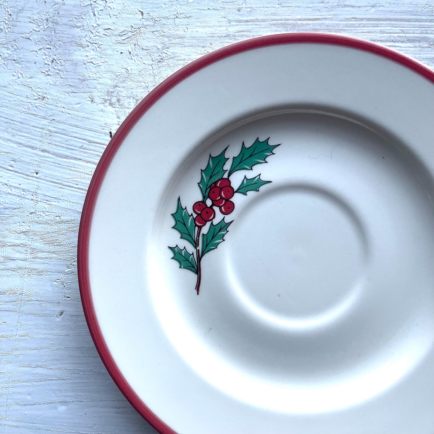 Vintage Holly Berry Saucer Set of 4 - Christmas Saucer with Orange Trim - Traditional Christmas Desert Plate by Taylor, Smith & T