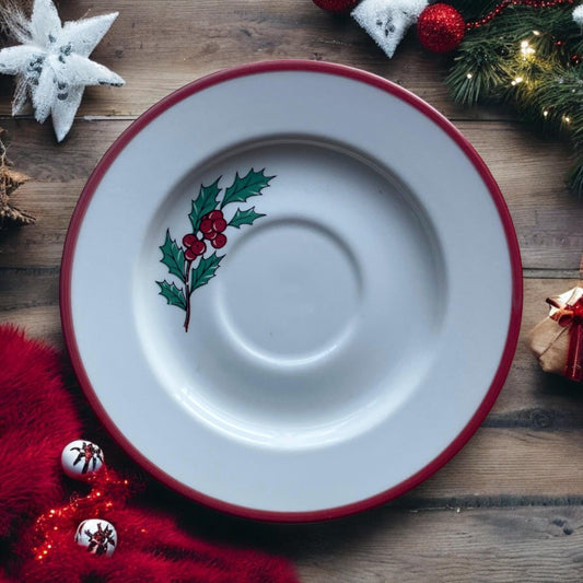 Vintage Holly Berry Saucer Set of 4 - Christmas Saucer with Orange Trim - Traditional Christmas Desert Plate by Taylor, Smith & T