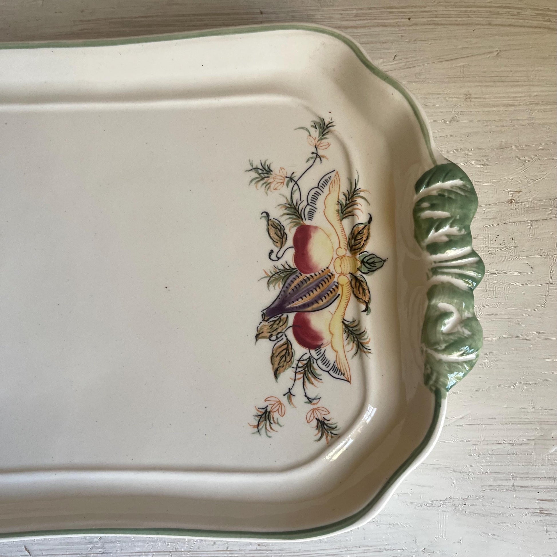 Vintage Caribbean White Ceramic Platter: Hand-Painted Fruit, Mint Green Trim