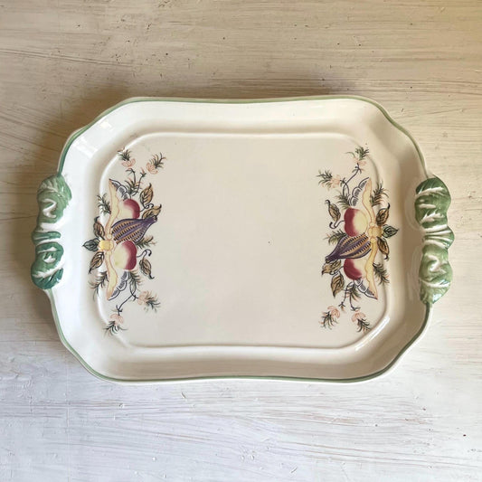 Vintage Caribbean White Ceramic Serving Platter | Hand-Painted Fruit Design | Vintage Platter