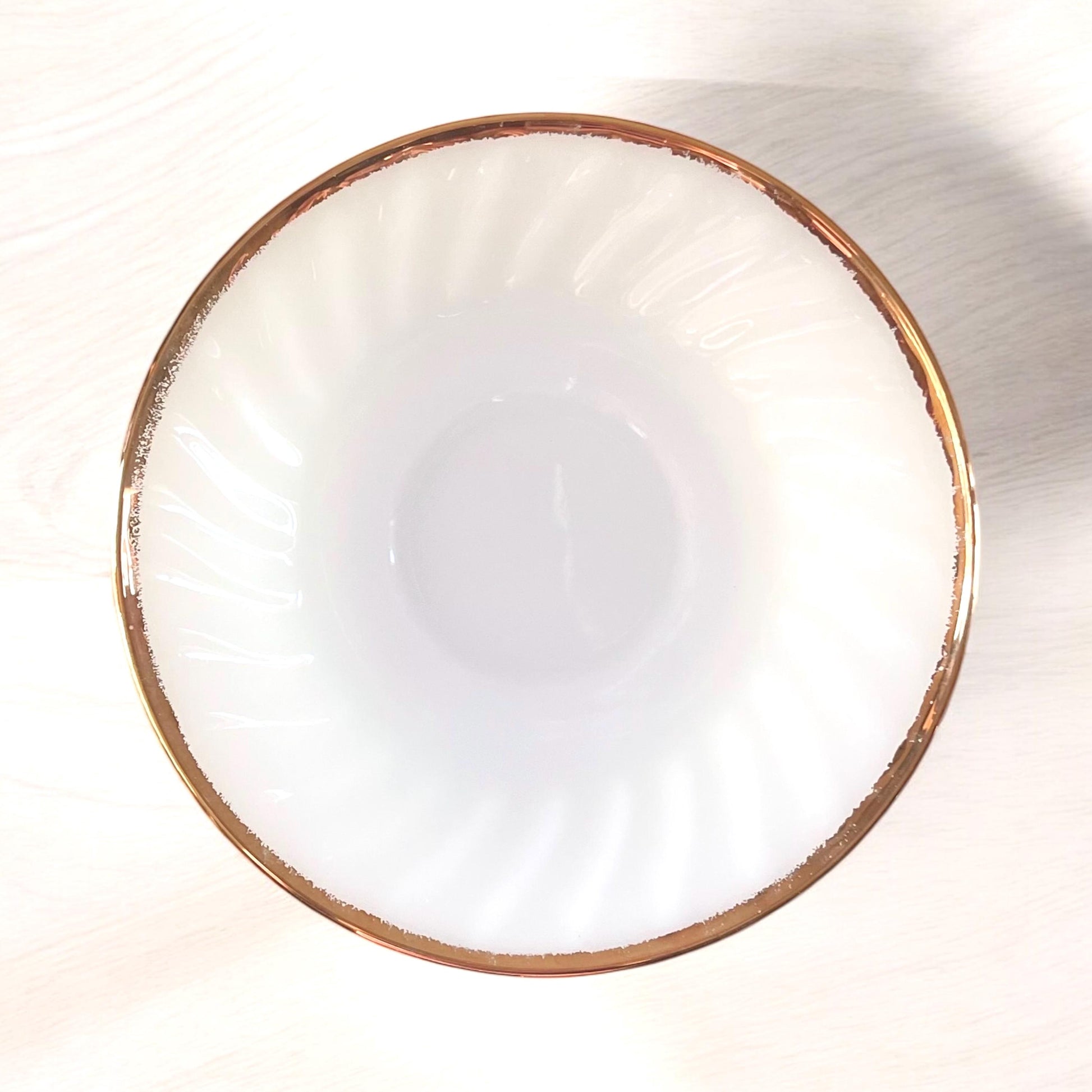 Fire King Milk Golden Anniversary Cup & Saucer | Fire King Milk Glass Swirl | Vintage Anchor Hocking Gold Rim Milk Glass Cup and Saucer