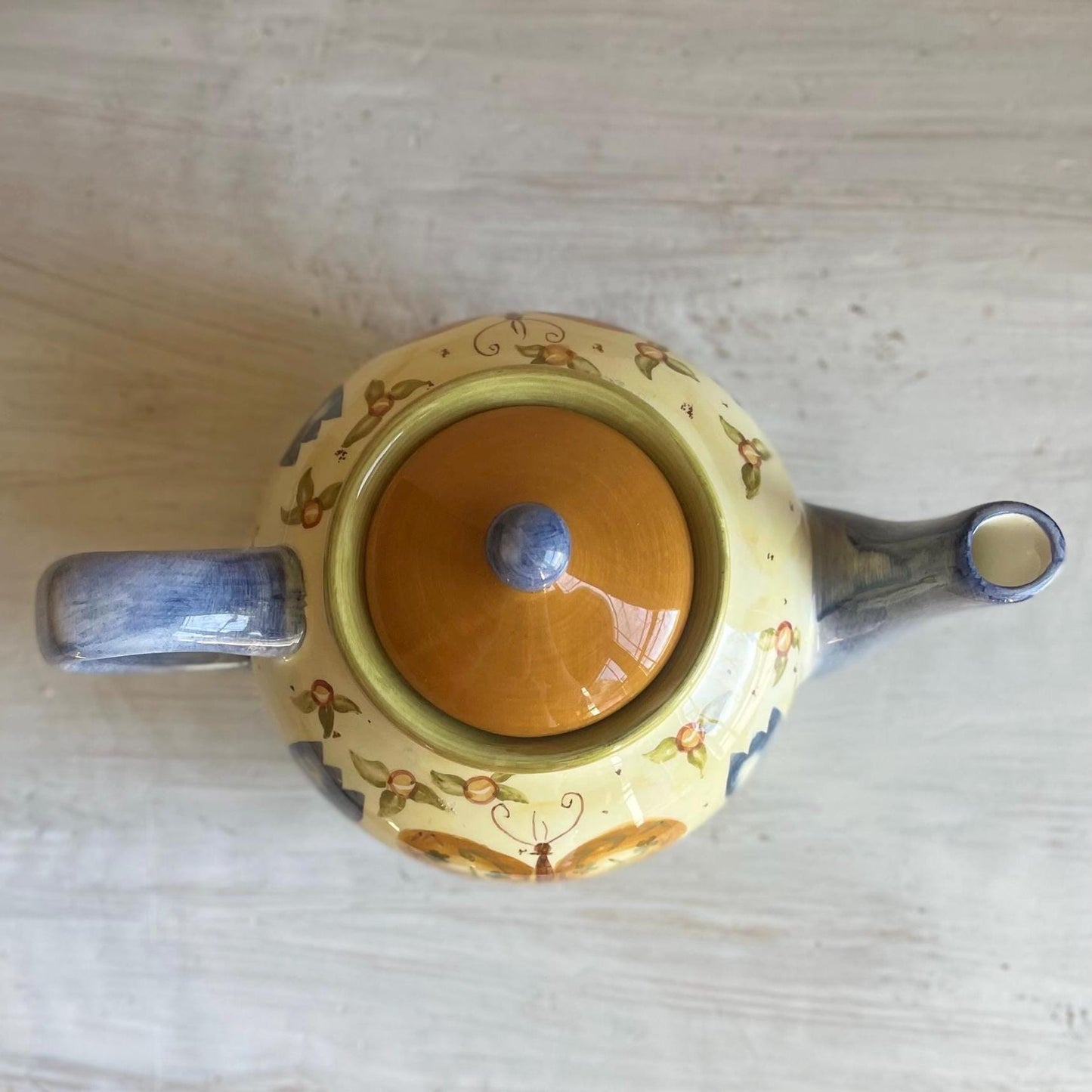 Lang Simple Life Butterfly Teapot | Hand-Painted Earthenware | Cream and Brown Garden Design | Karen Hillard Crouch Homestyle Ceramics